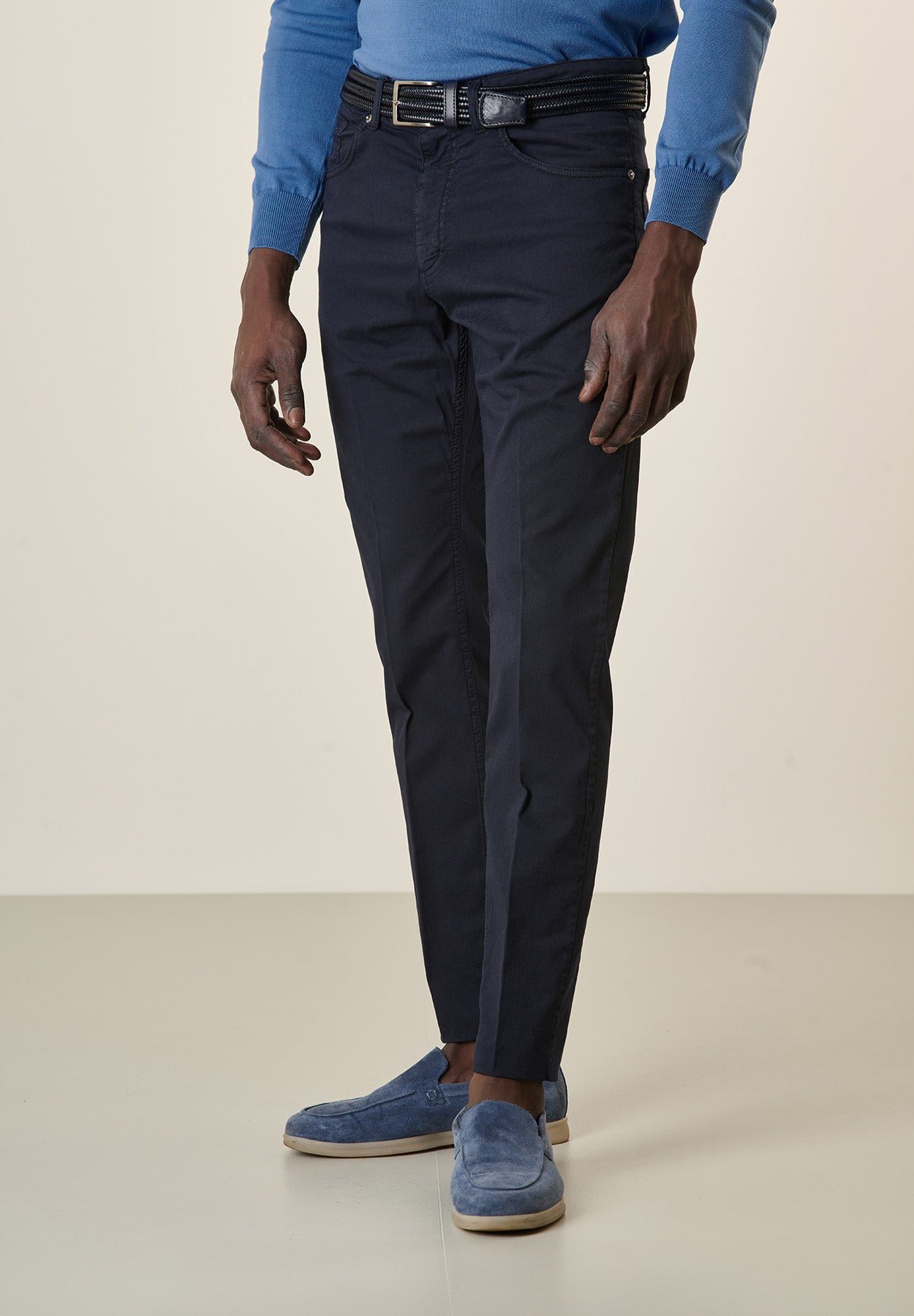 Pantalone blu 5 tasche gabardina cotone stretch slim fit