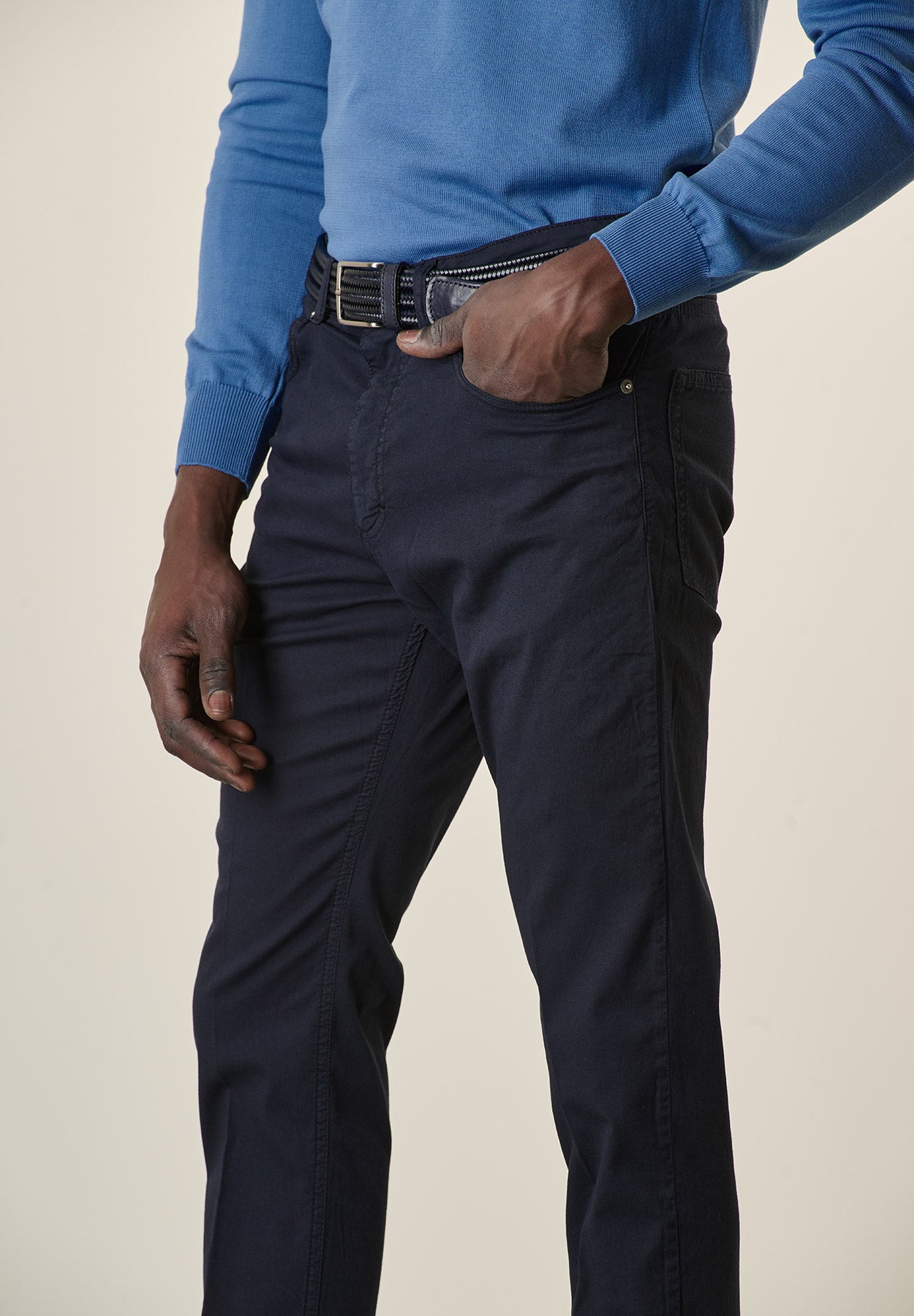 Pantalone blu 5 tasche gabardina cotone stretch slim fit