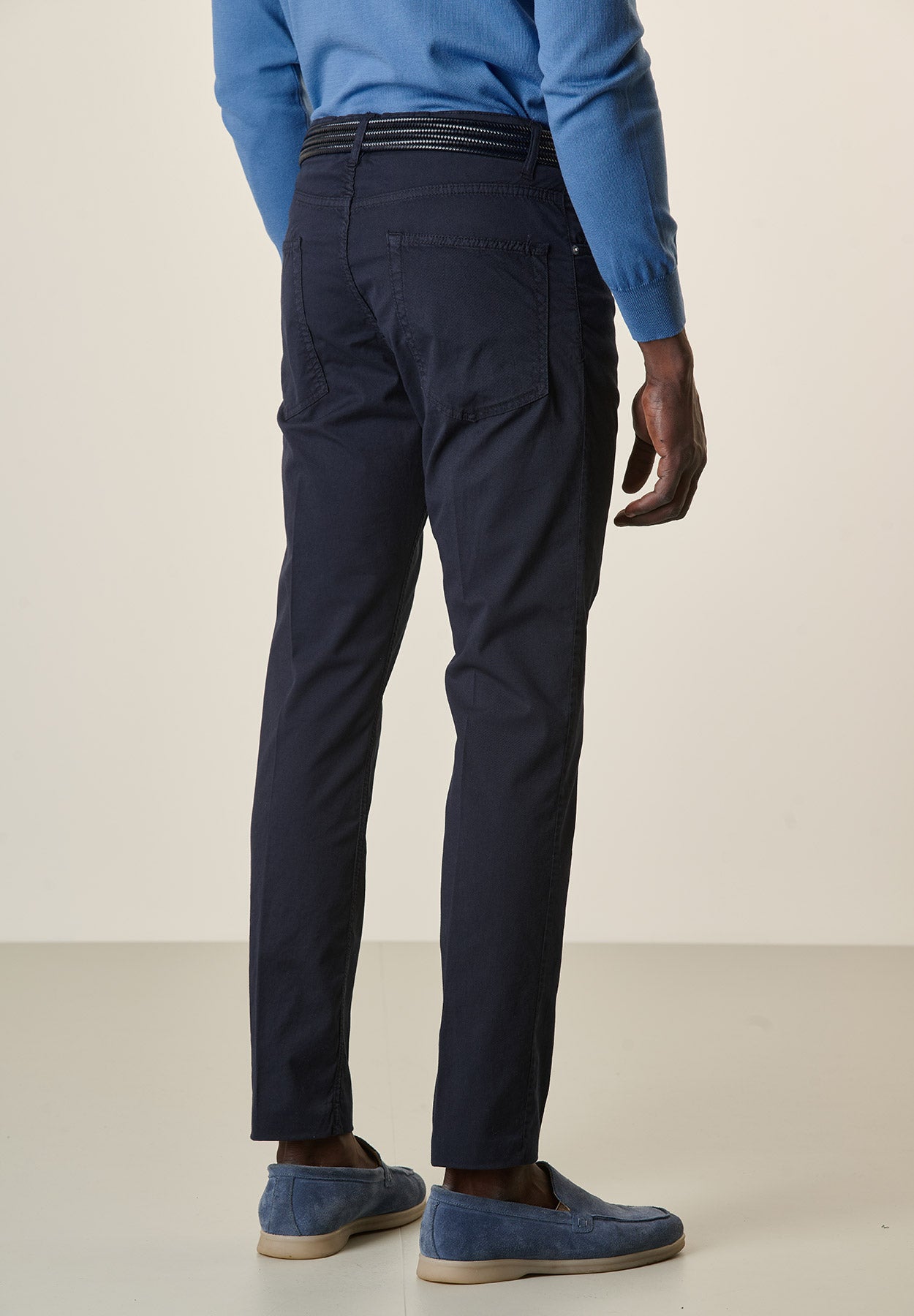 Pantalone blu 5 tasche gabardina cotone stretch slim fit