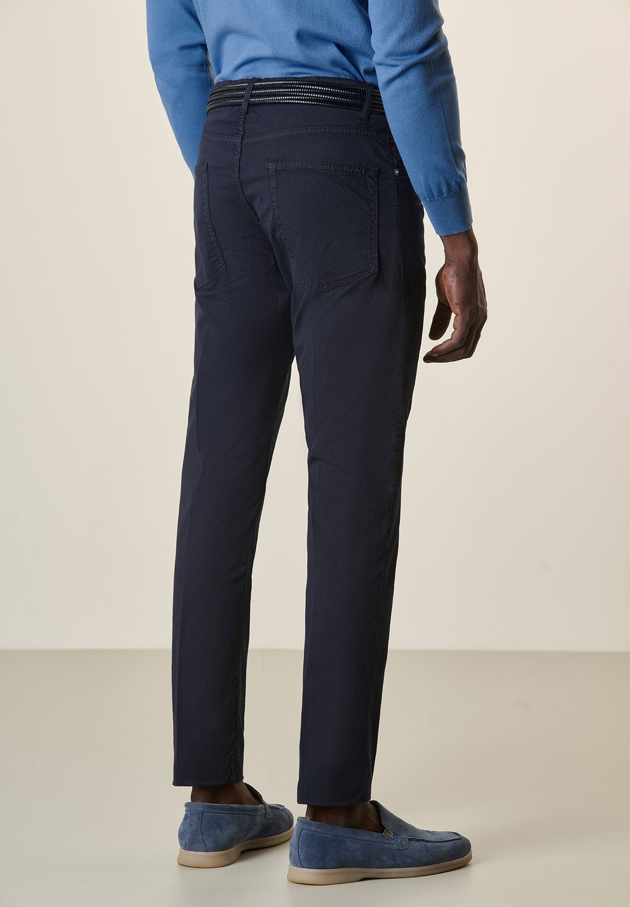 Pantalone blu 5 tasche gabardina cotone stretch slim fit