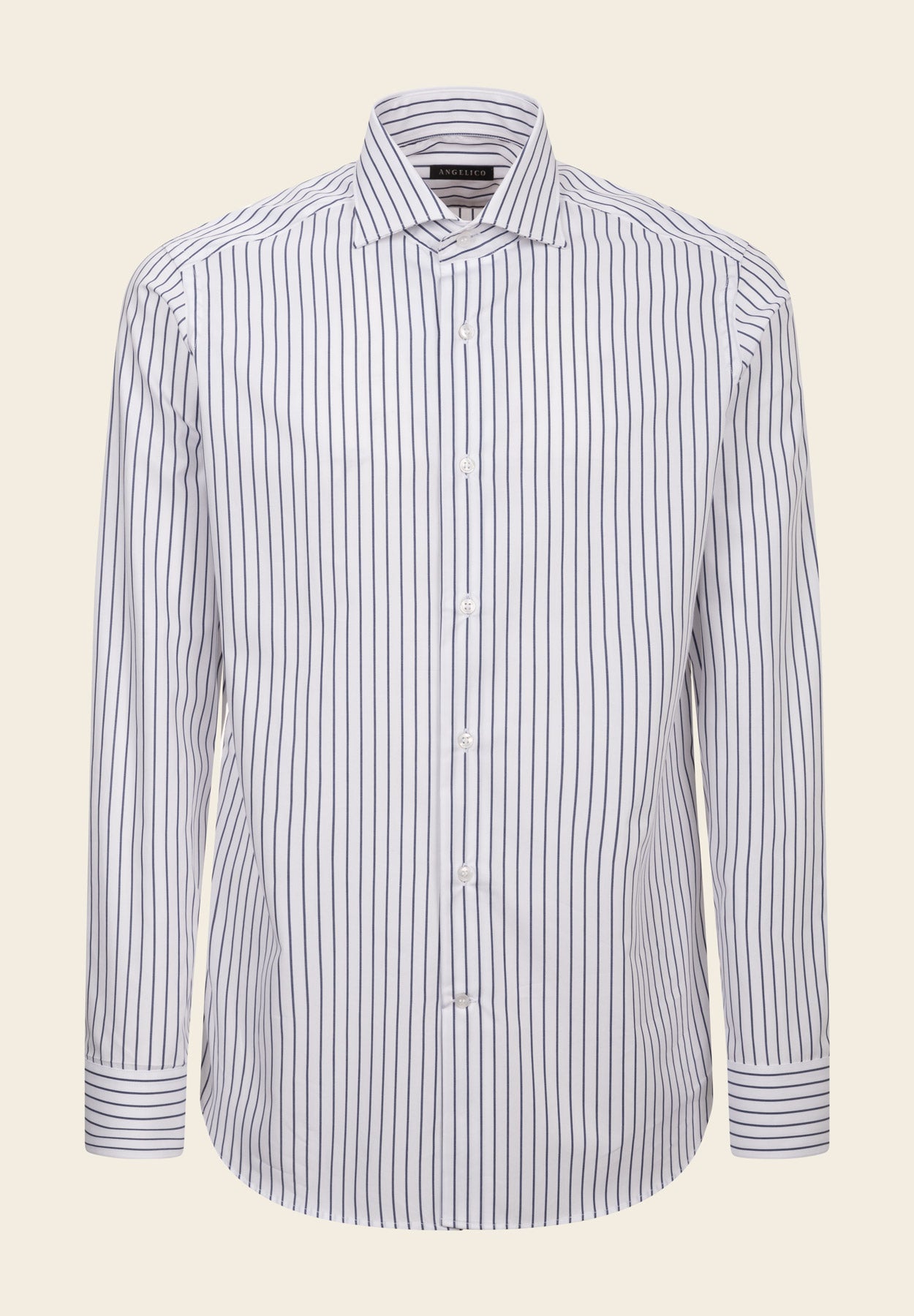 Camicia bianca blu rigata cotone slim fit-Angelico