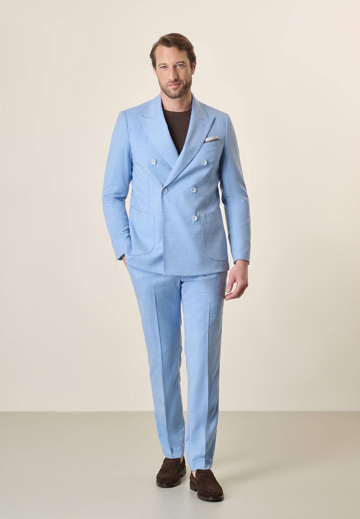Abito azzurro doppiopetto sfoderato slim fit Angelico 4