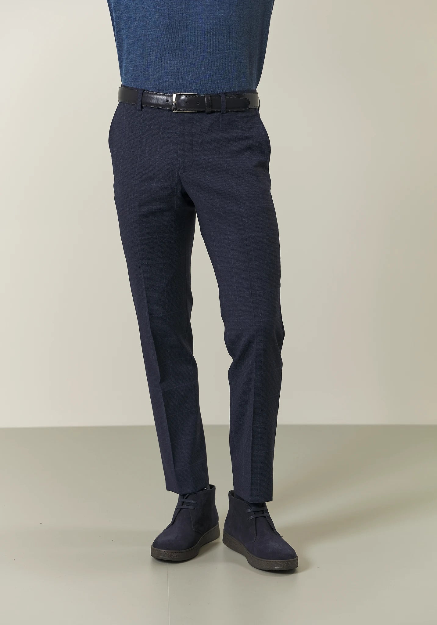 Abito blu lana check avio custom fit