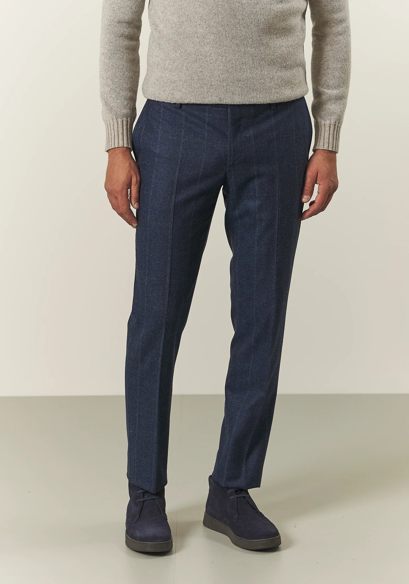 Abito blu scuro check flanella lana vergine custom fit