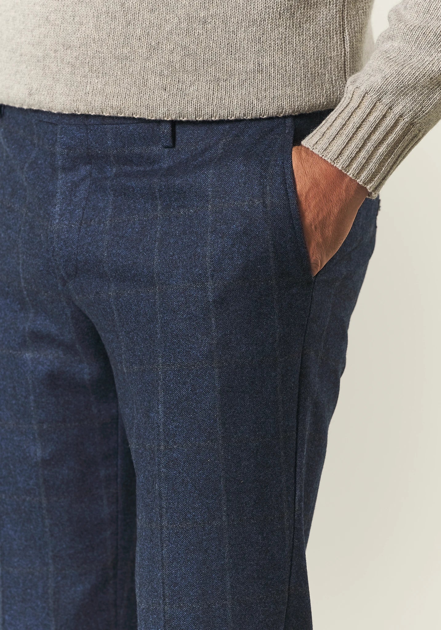 Abito blu scuro check flanella lana vergine custom fit