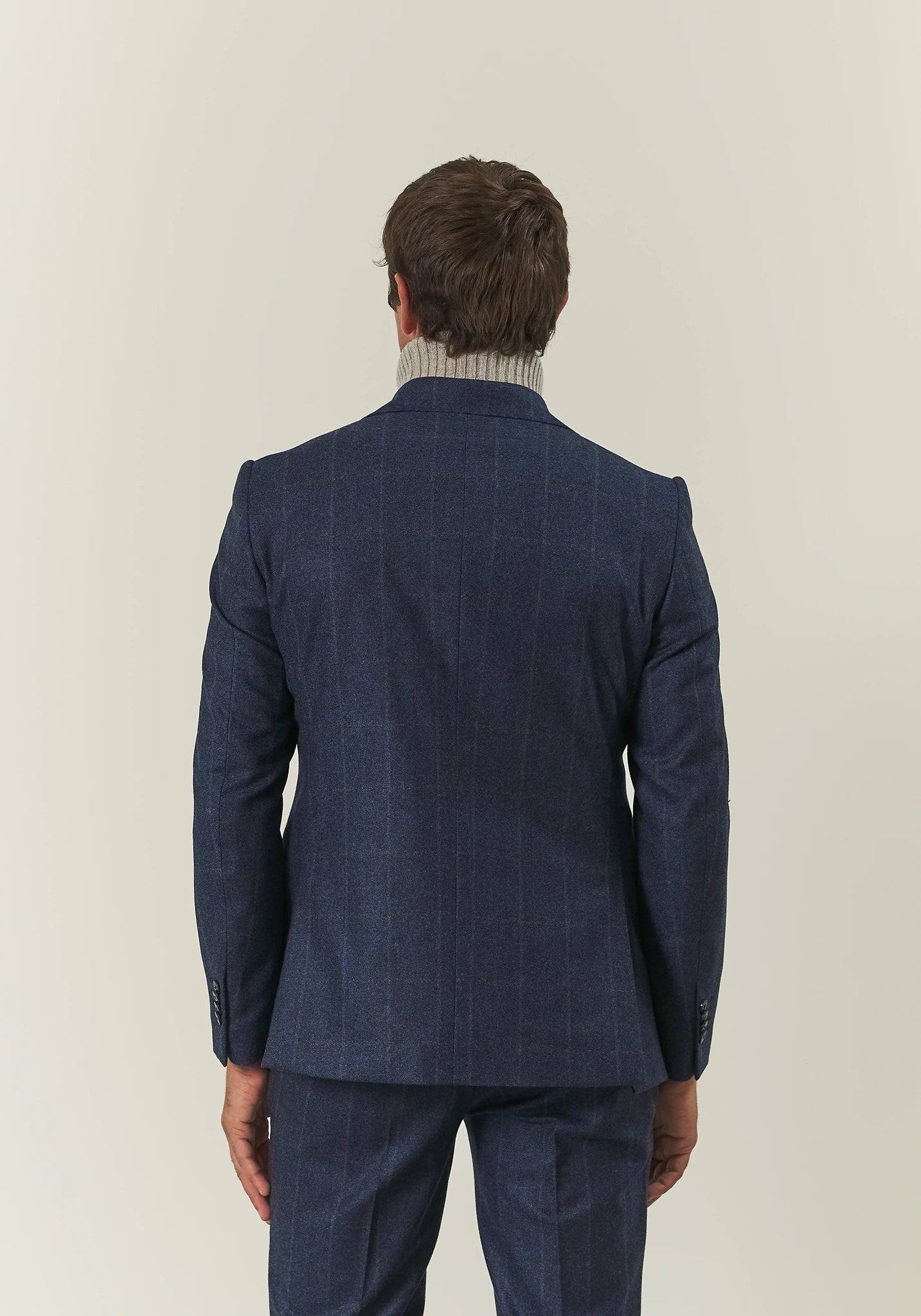 Abito blu scuro check flanella lana vergine custom fit