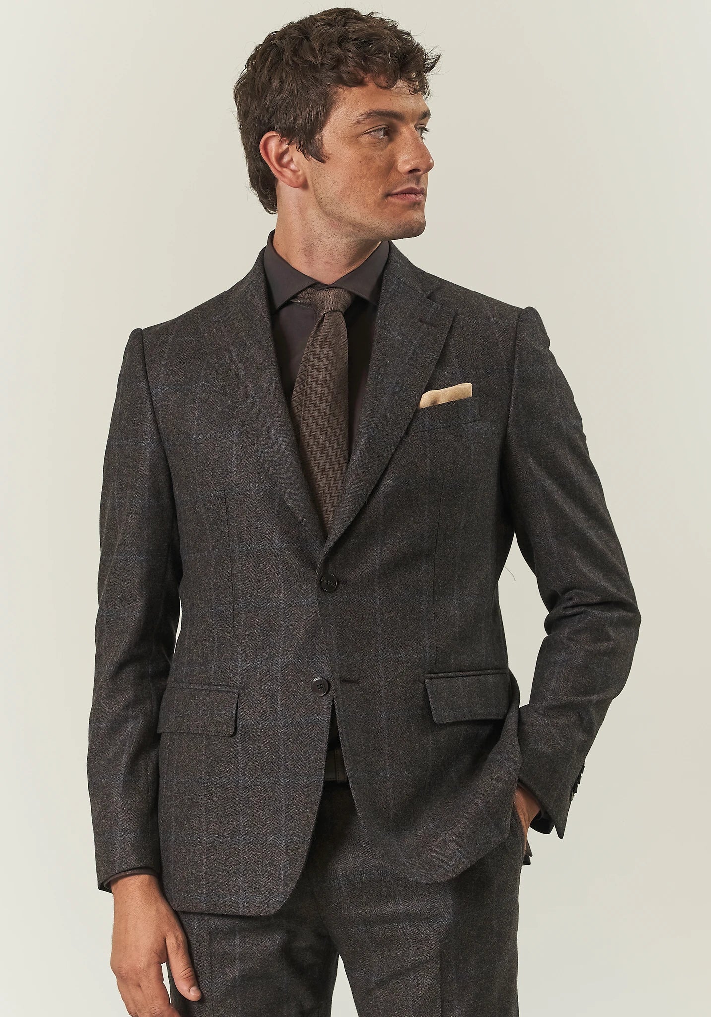 Abito marrone check flanella lana vergine custom fit