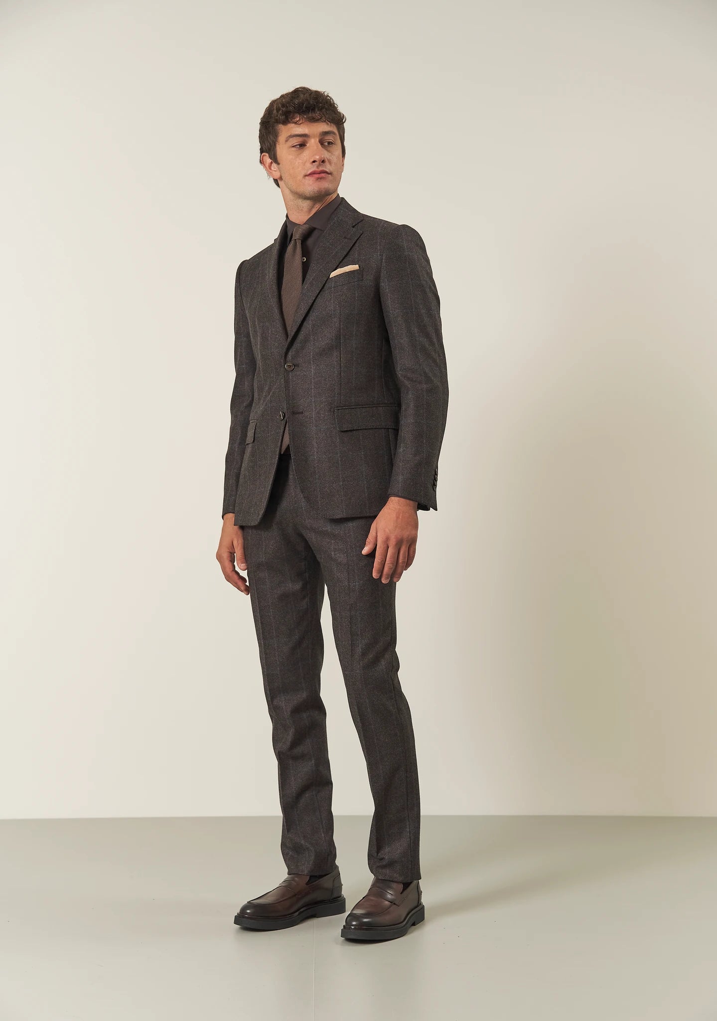 Abito marrone check flanella lana vergine custom fit