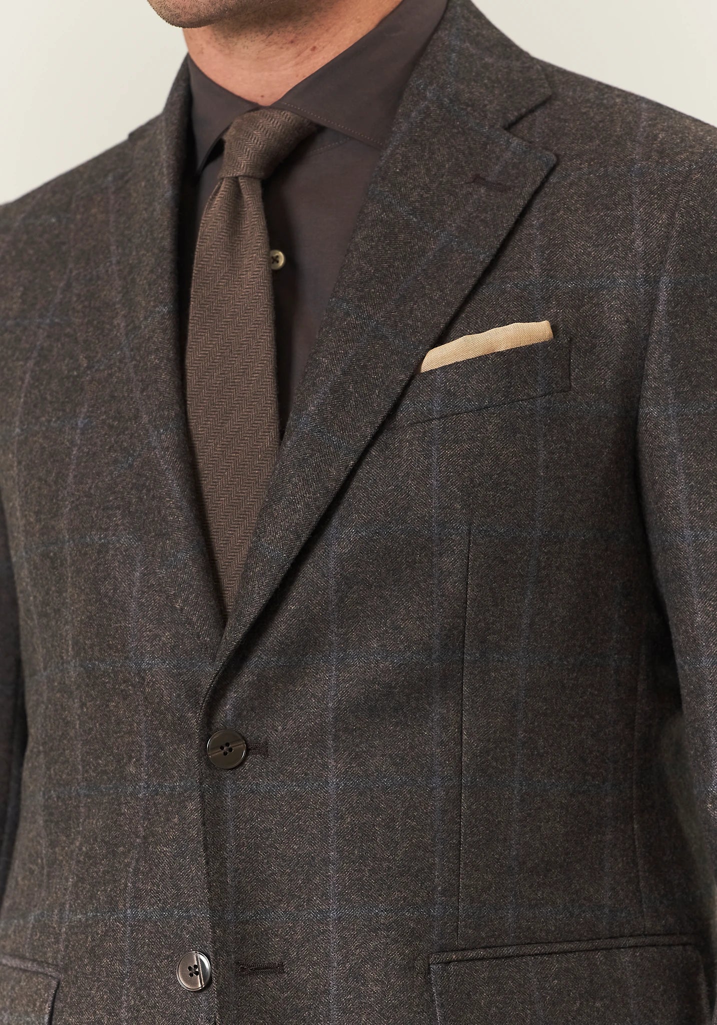 Abito marrone check flanella lana vergine custom fit