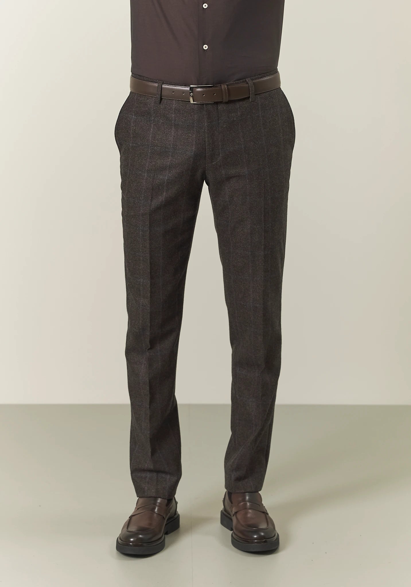 Abito marrone check flanella lana vergine custom fit