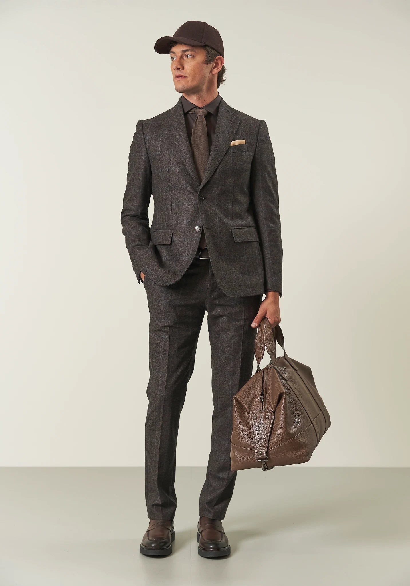 Abito marrone check flanella lana vergine custom fit