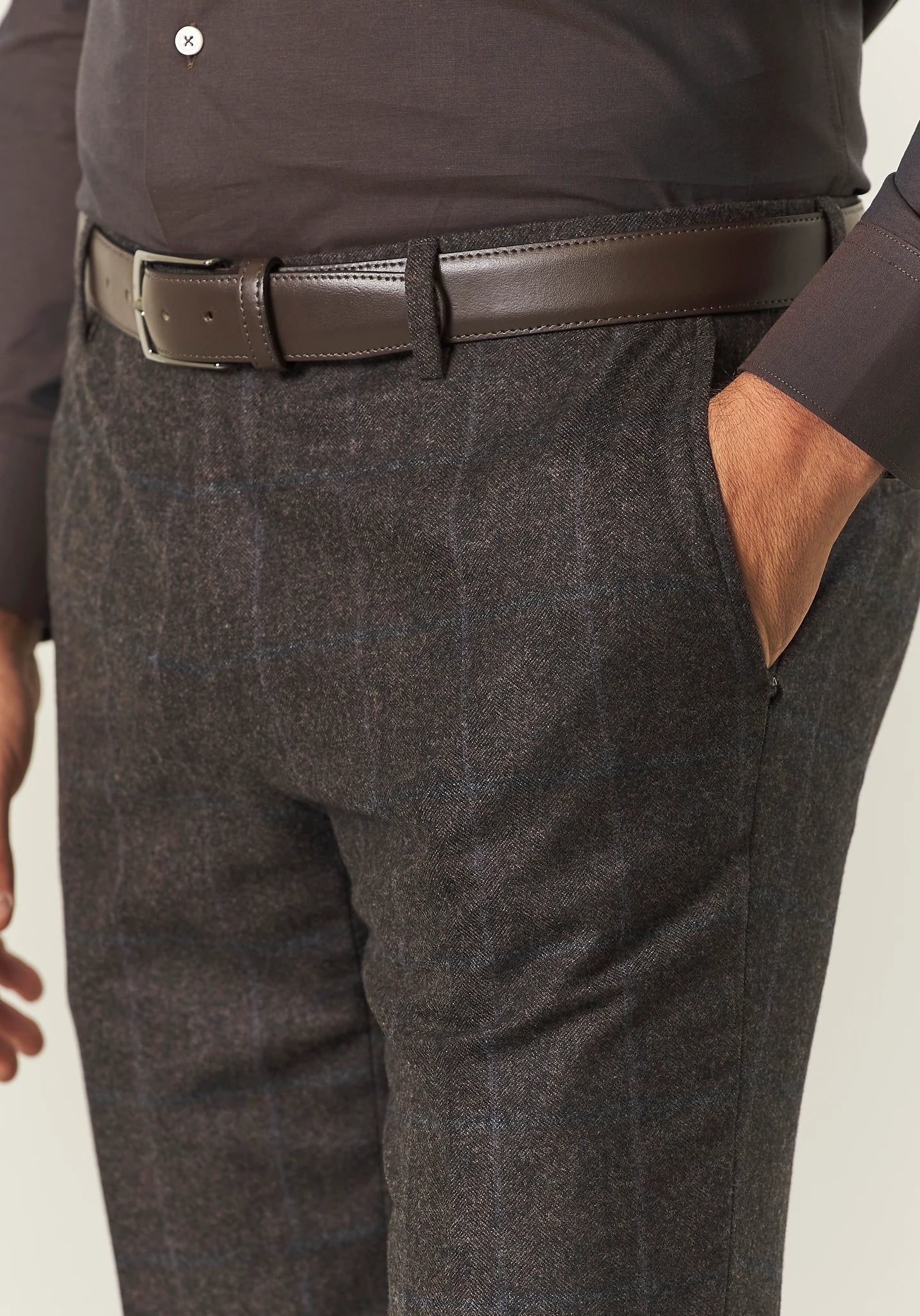 Abito marrone check flanella lana vergine custom fit