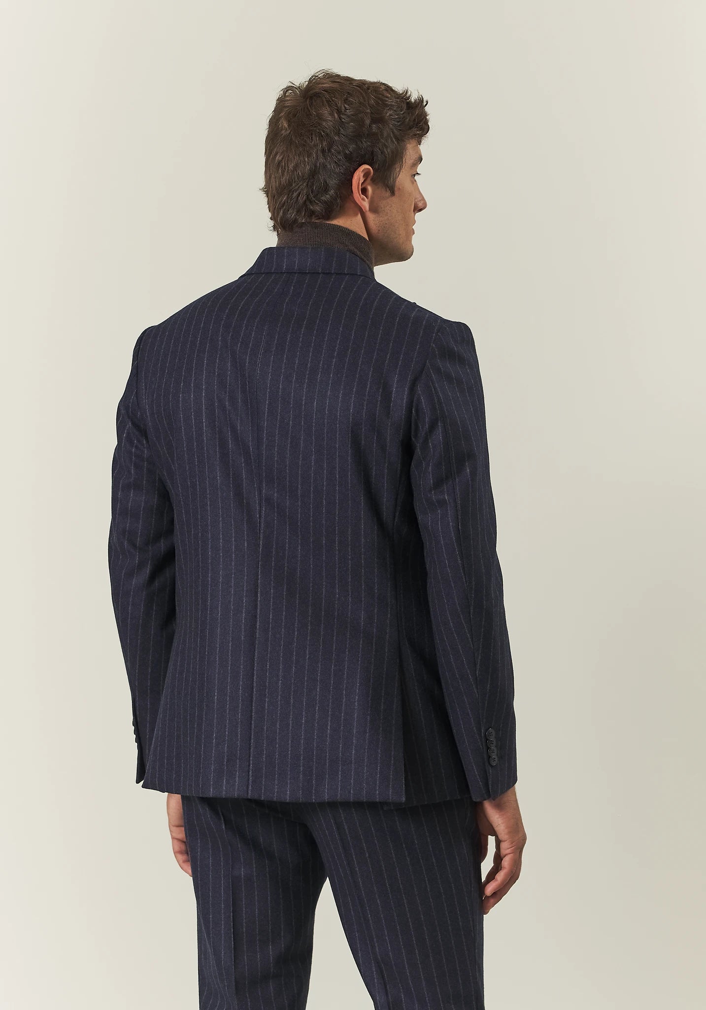 Abito blu gessato punte lancia flanella lana vergine custom fit lungo