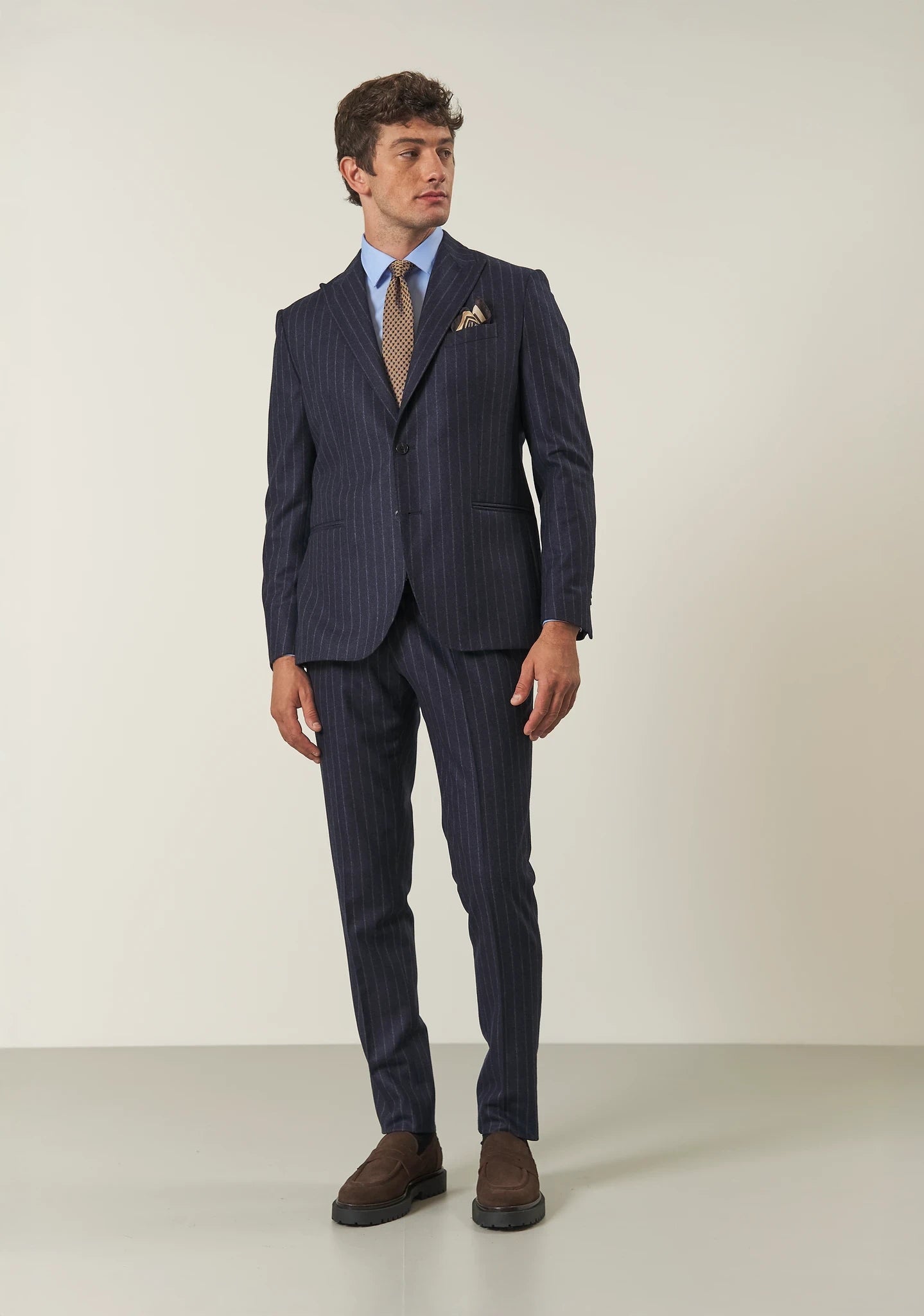 Abito blu gessato punte lancia flanella lana vergine custom fit