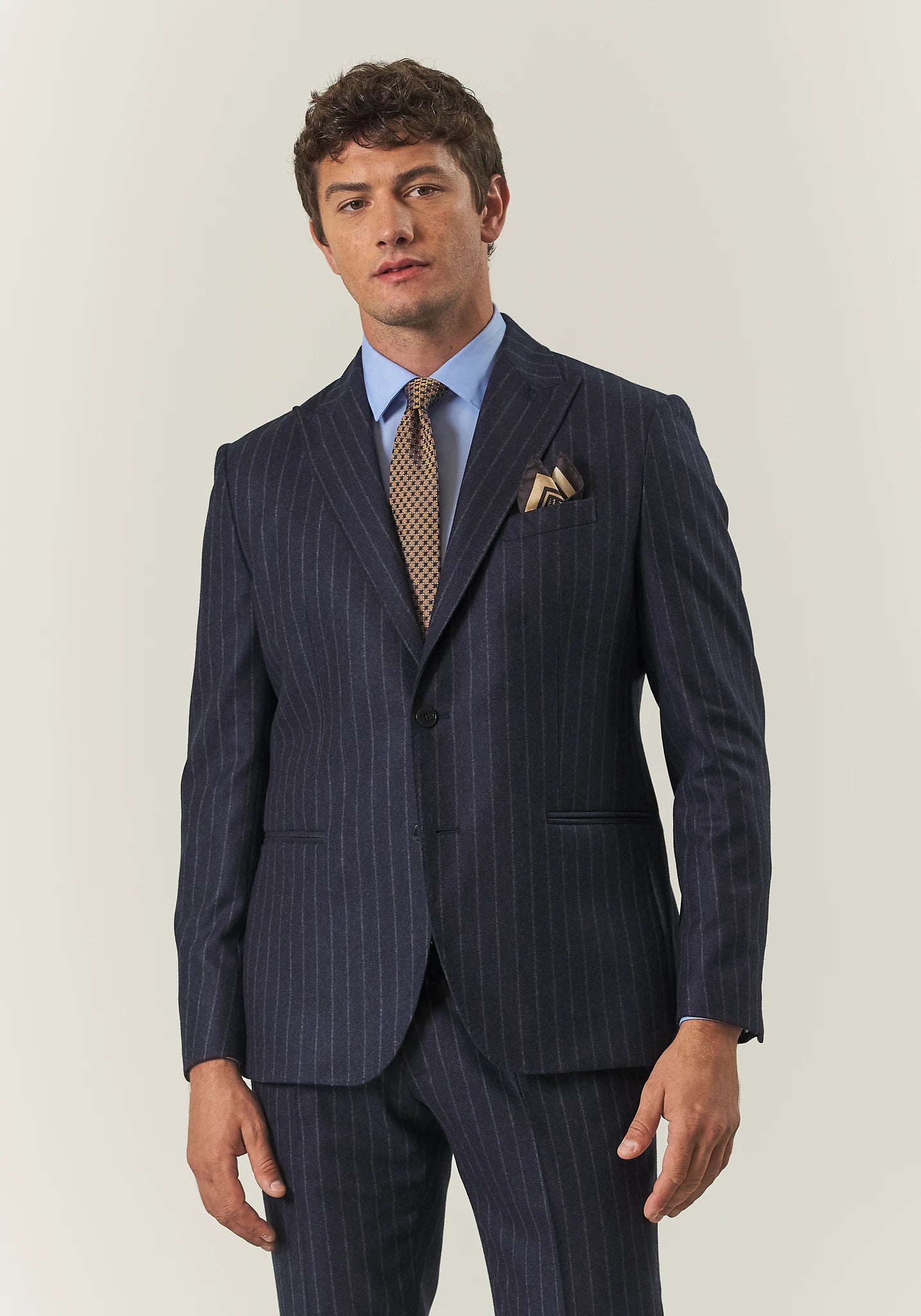 Abito blu gessato punte lancia flanella lana vergine custom fit