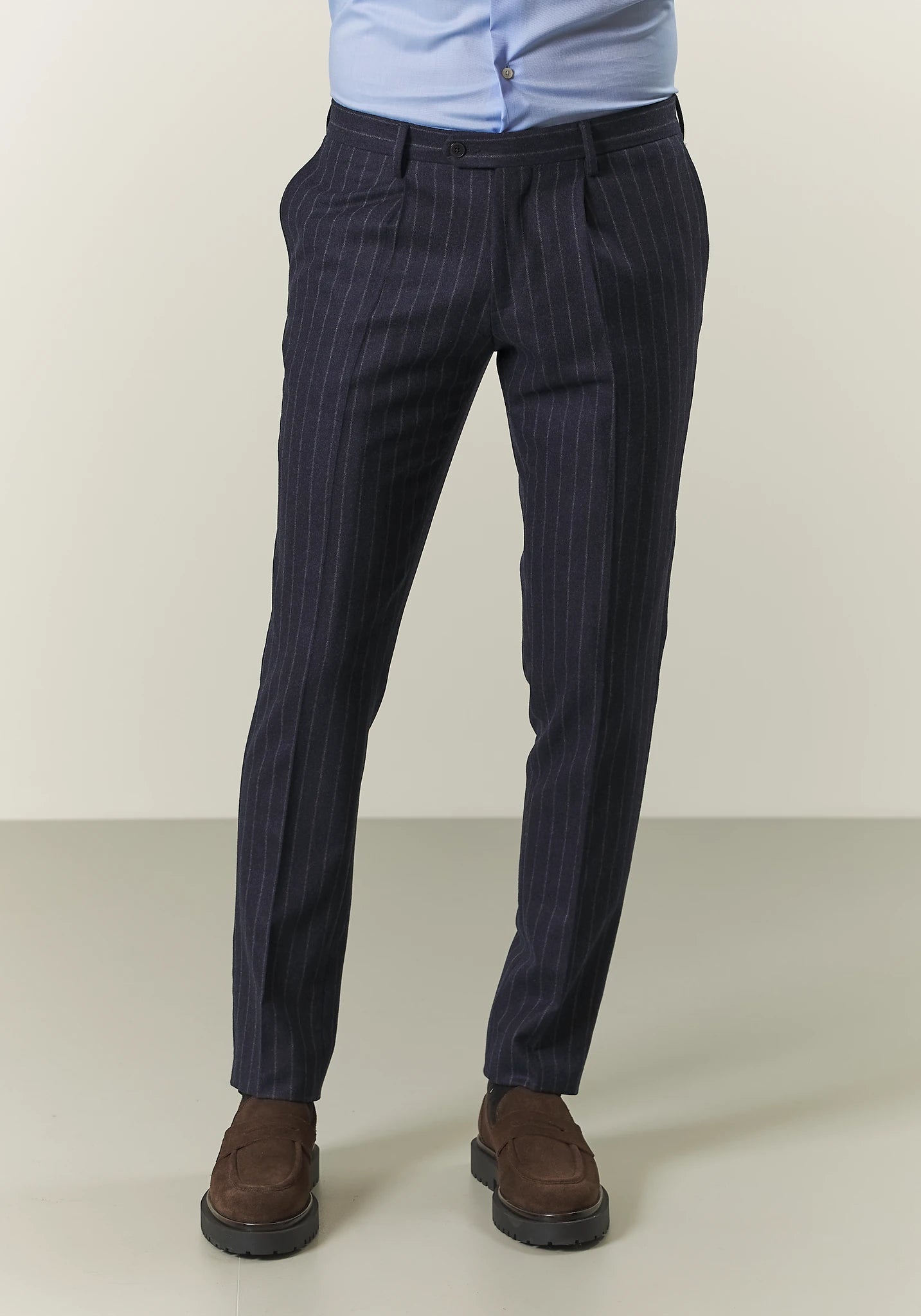 Abito blu gessato punte lancia flanella lana vergine custom fit