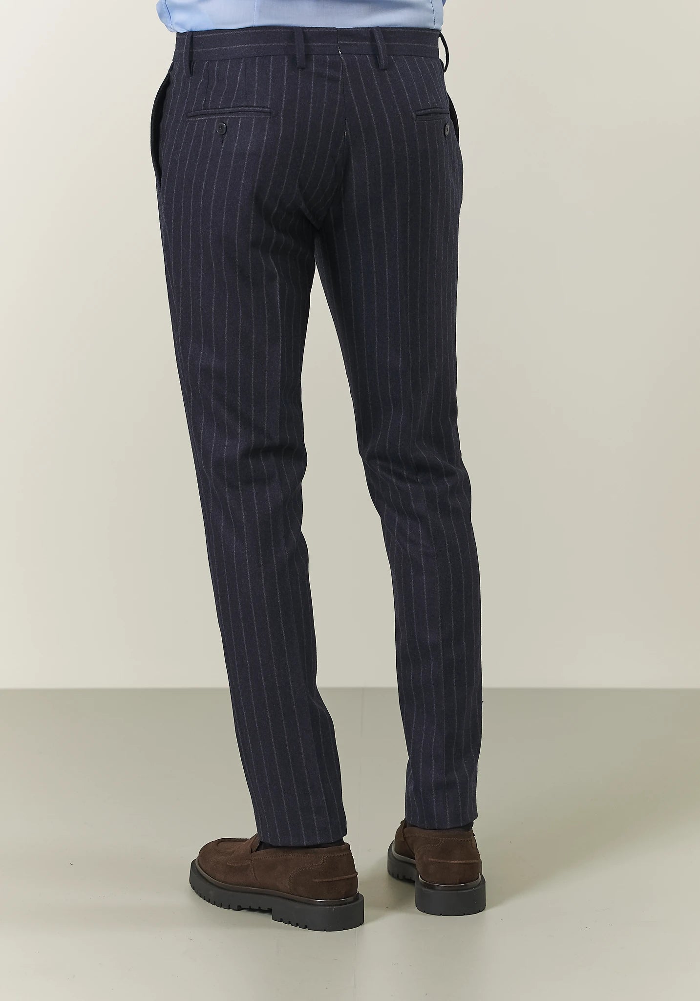 Abito blu gessato punte lancia flanella lana vergine custom fit
