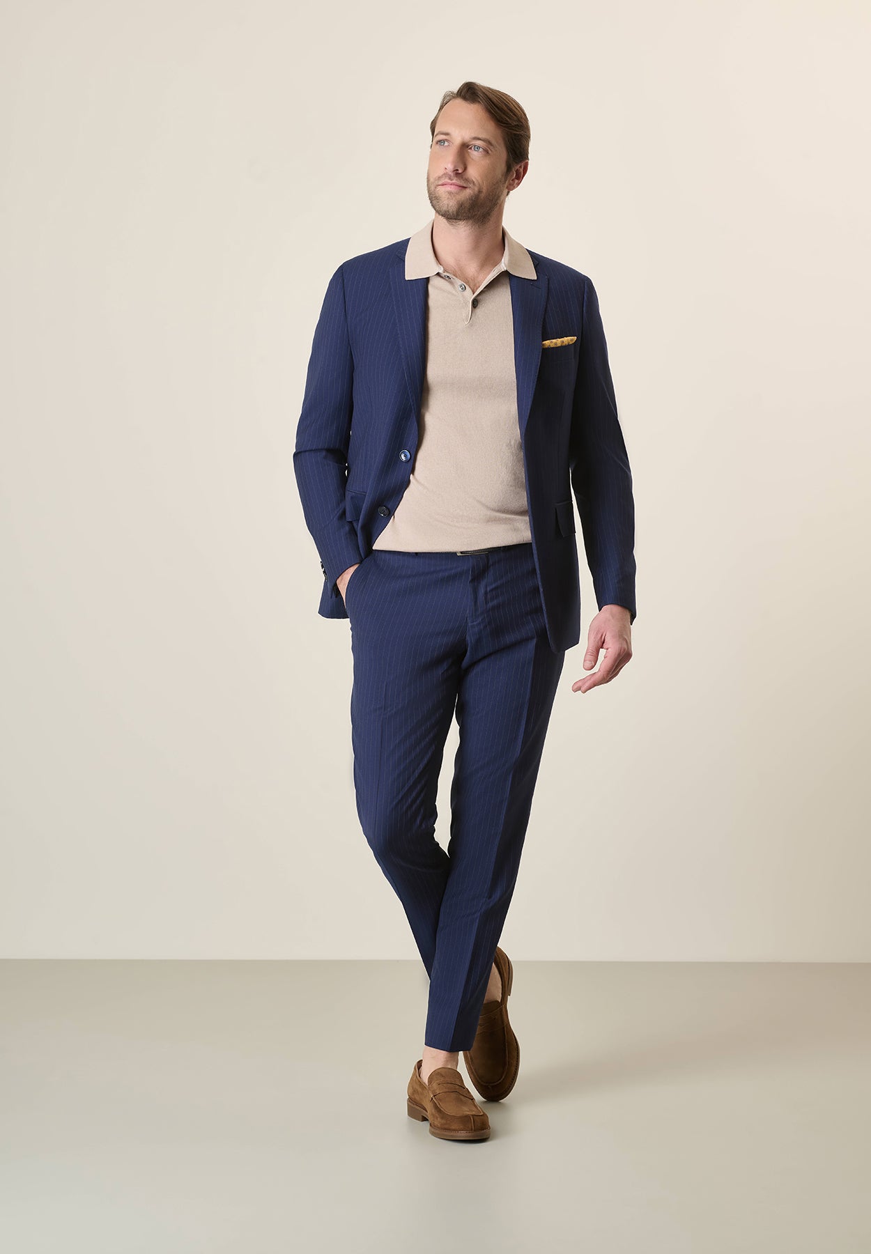 Abito blu gessato marrone lana custom fit Angelico 4