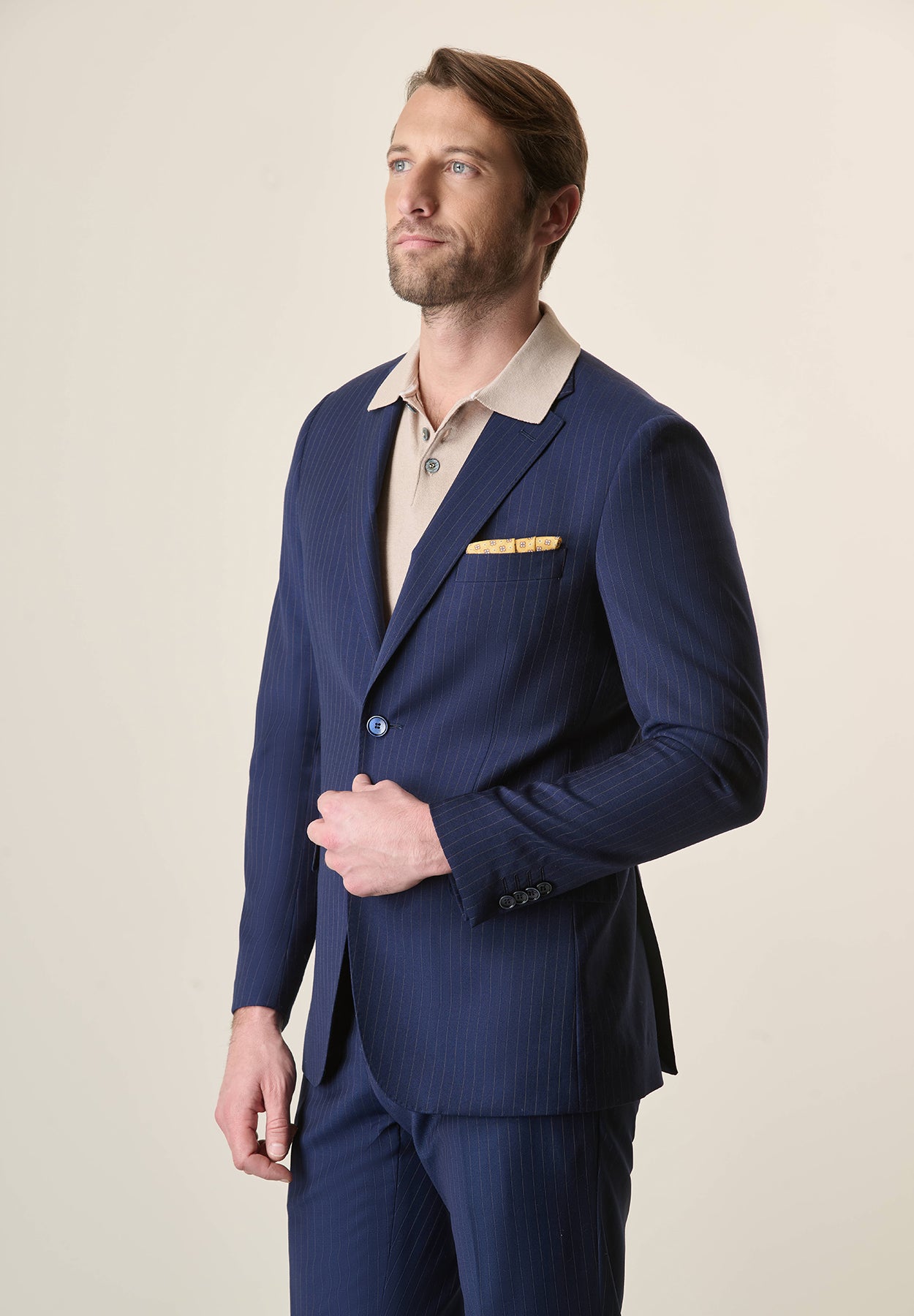 Abito blu gessato marrone lana custom fit Angelico 2