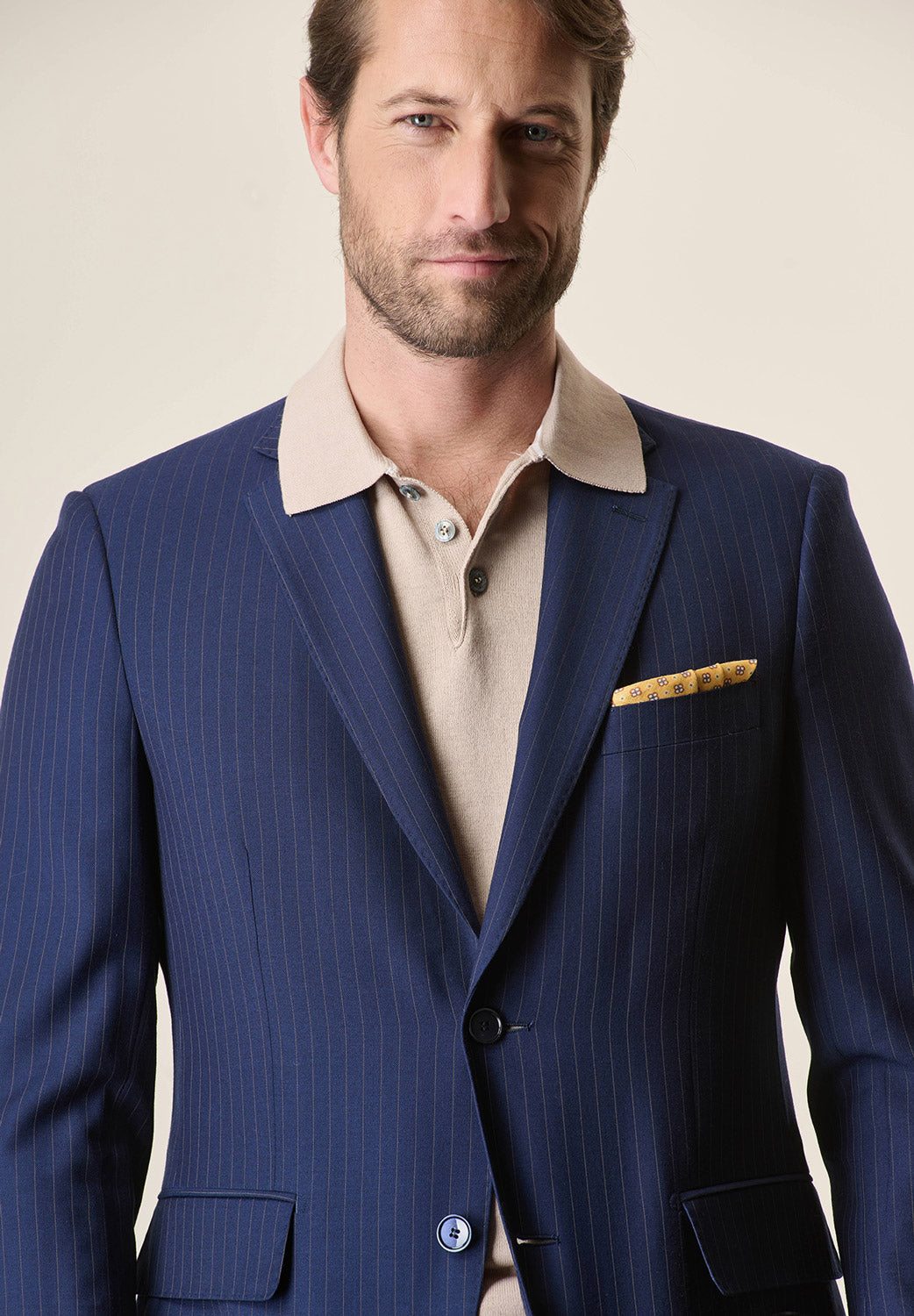 Abito blu gessato marrone lana custom fit