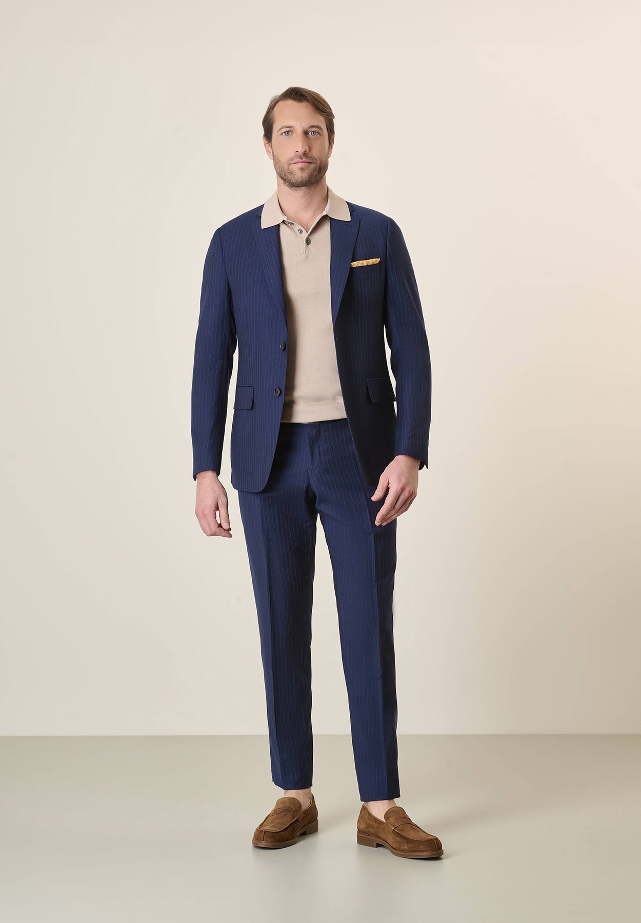 Abito blu gessato marrone lana custom fit Angelico 1