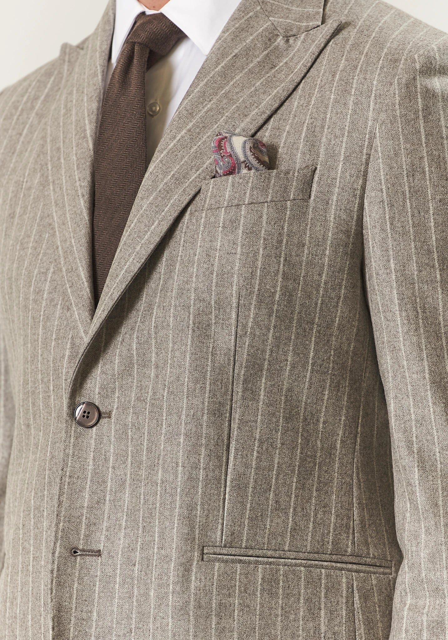 Abito beige gessato punte lancia flanella lana vergine custom fit