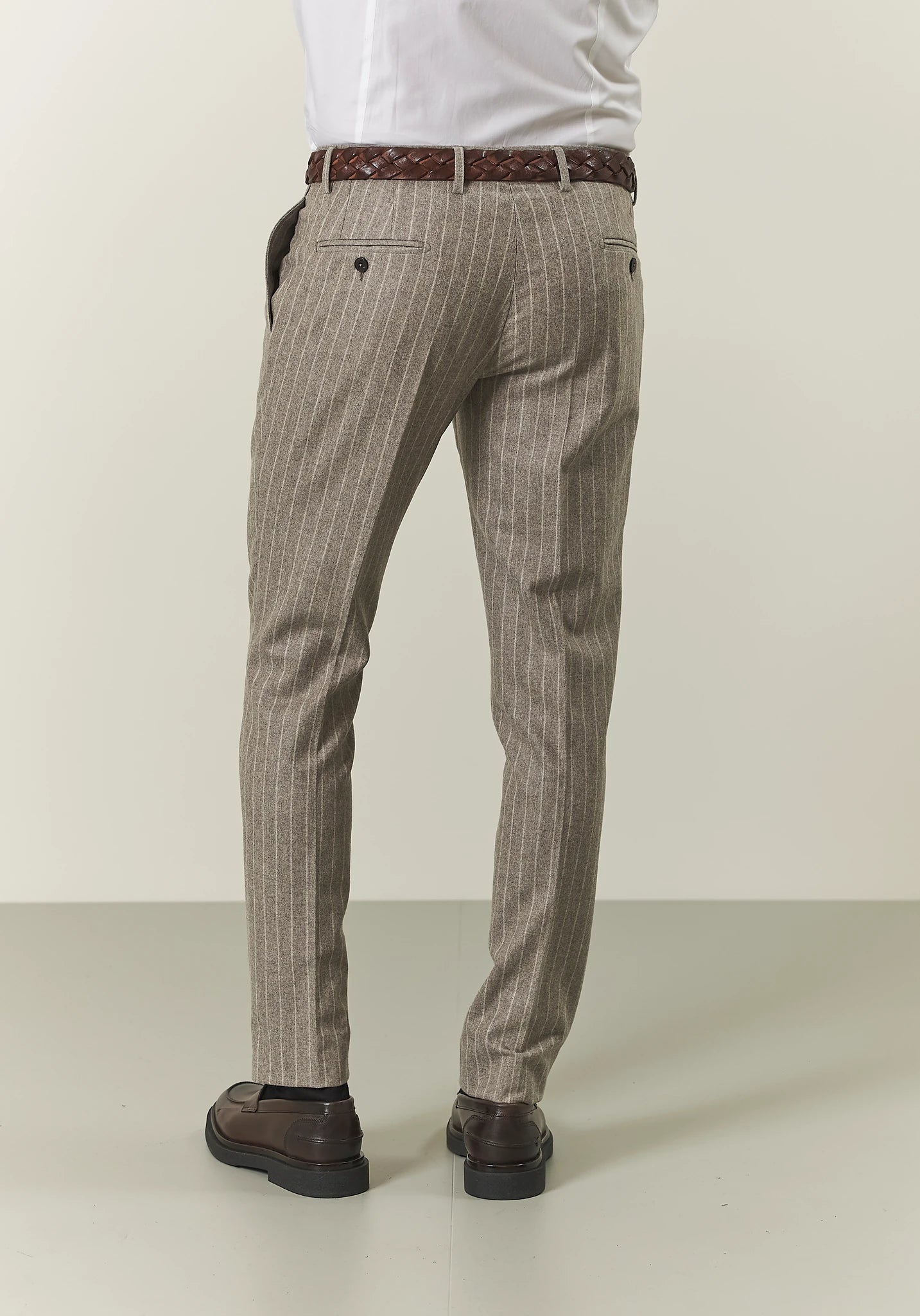 Abito beige gessato punte lancia flanella lana vergine custom fit