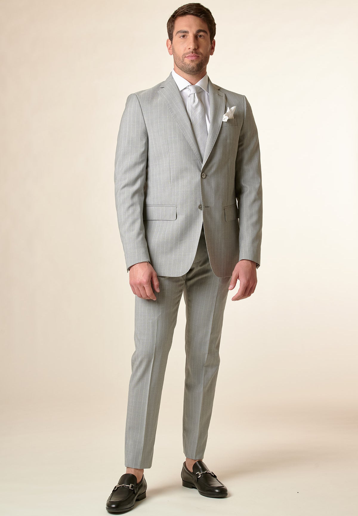Abito grigio chiaro gessato slim fit lungo Angelico 1