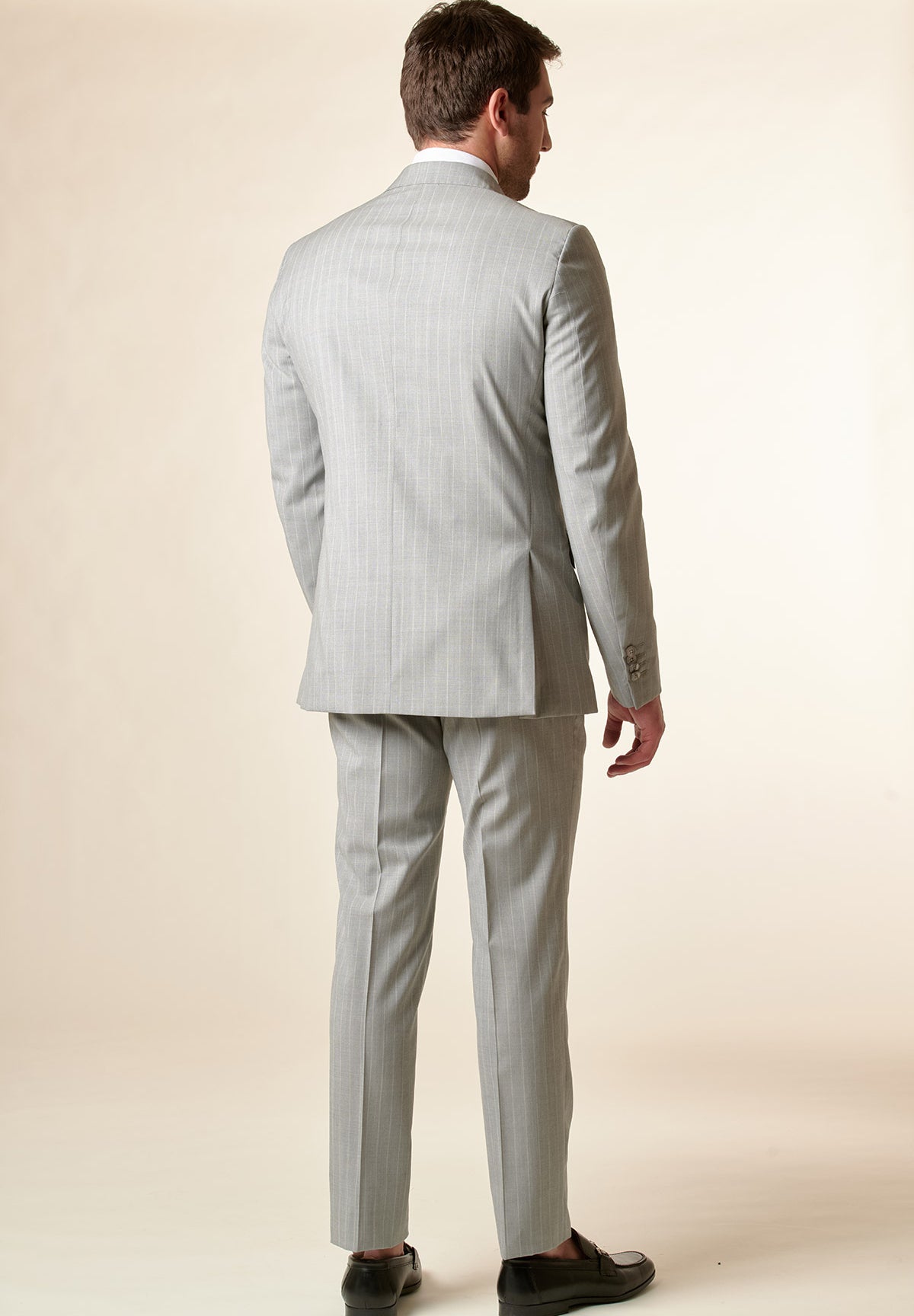 Abito grigio chiaro gessato slim fit lungo Angelico 3