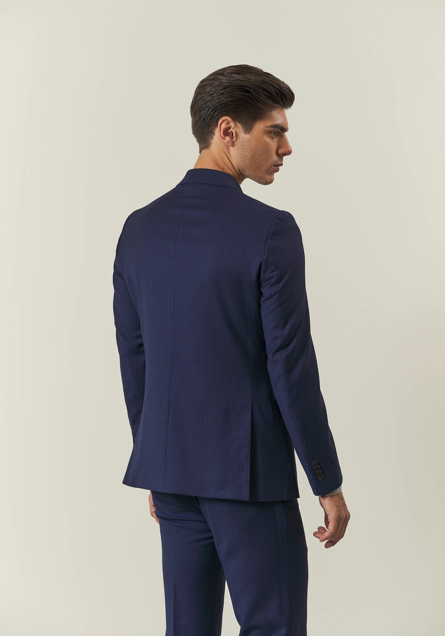 Abito blu gessato lana stretch custom fit