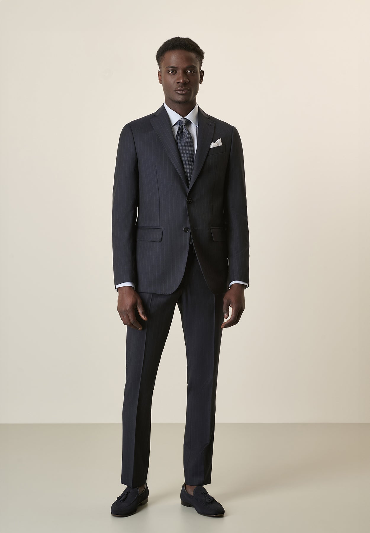 Abito blu notte gessato lana vergine custom fit lungo
