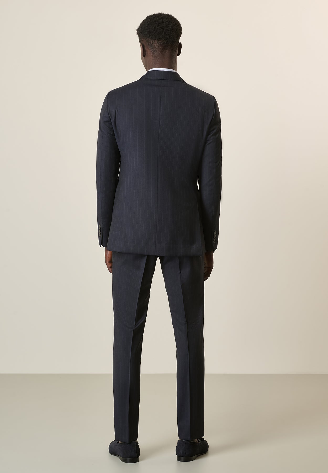 Abito blu notte gessato lana vergine custom fit lungo