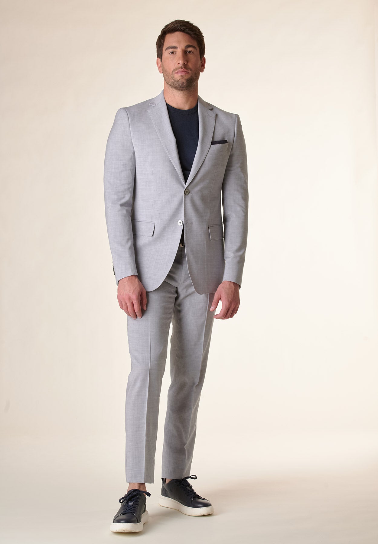 Abito grigio chiaro tela lana stretch custom fit Angelico 1