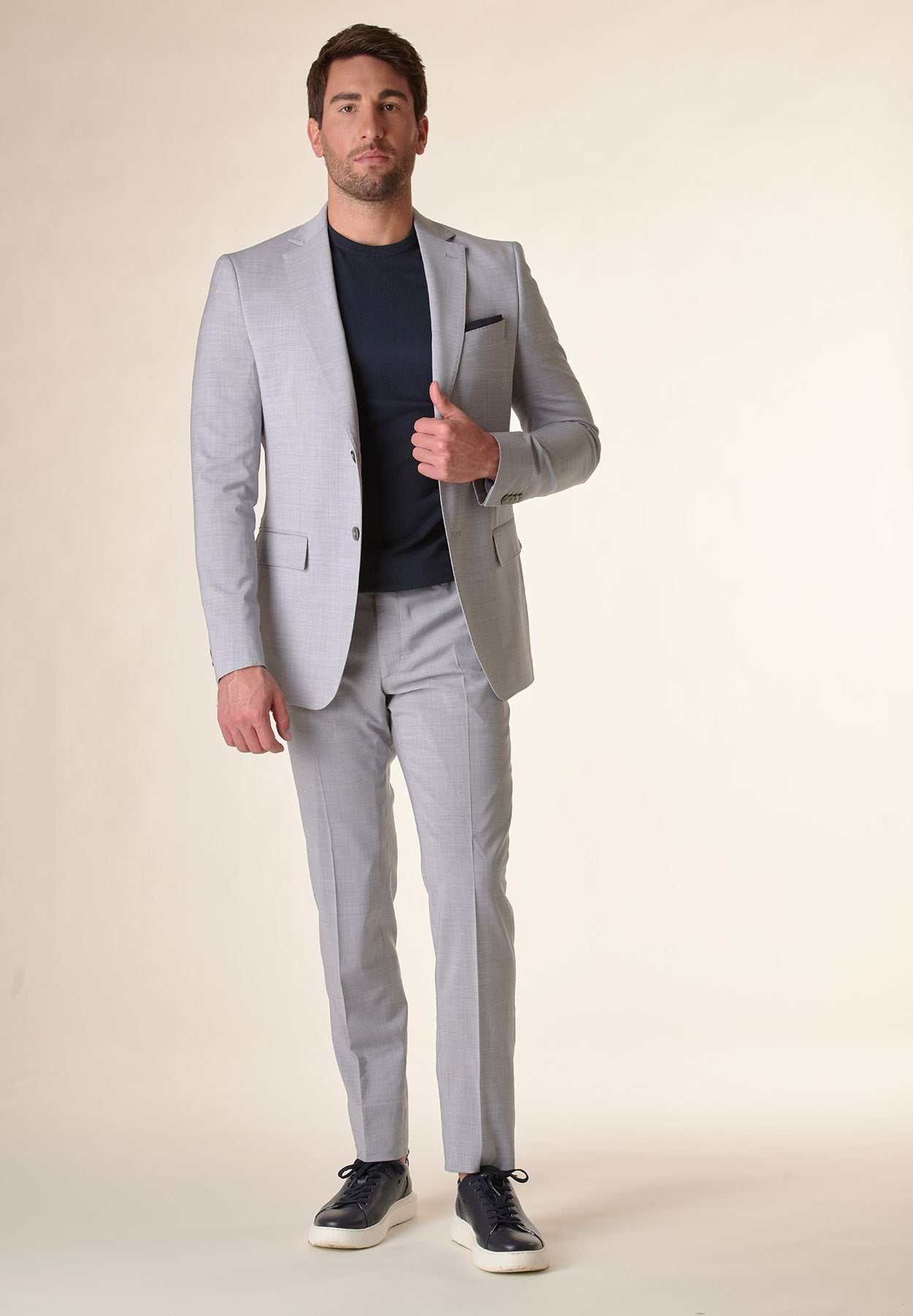 Abito grigio chiaro tela lana stretch custom fit Angelico 4