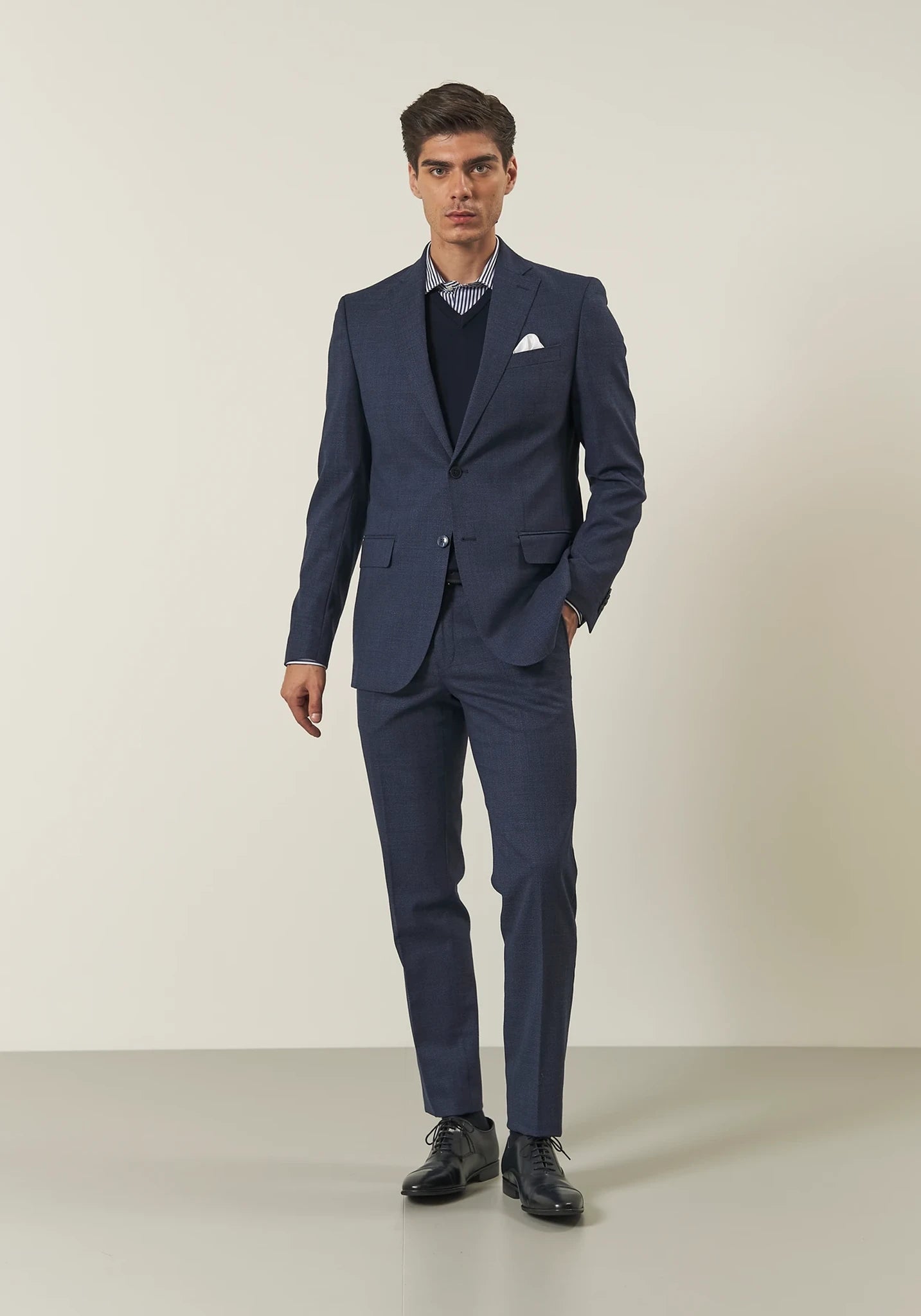 Abito blu sallia lana armaturata custom fit lungo