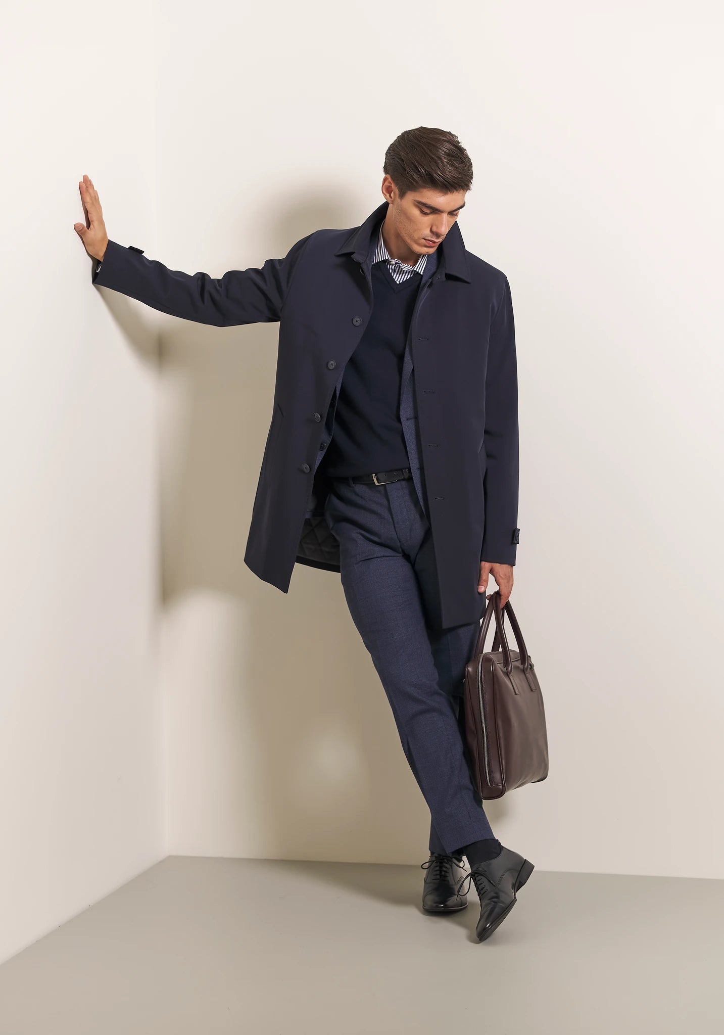 Abito blu sallia lana armaturata custom fit lungo