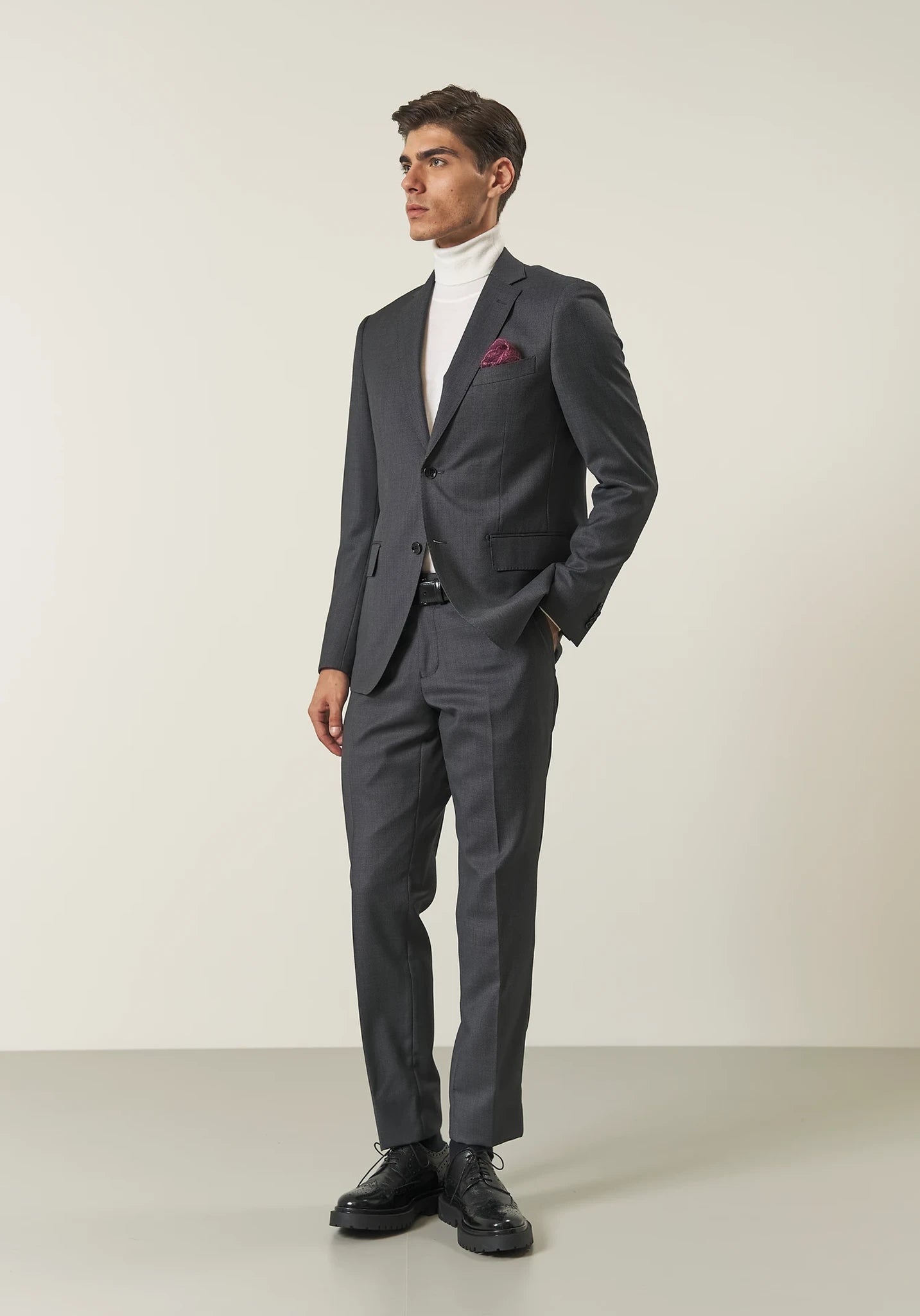 Abito antracite occhio di pernice lana custom fit