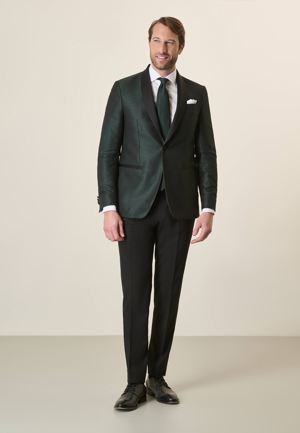 Smoking nero collo scialle armatura verde custom fit Angelico 4