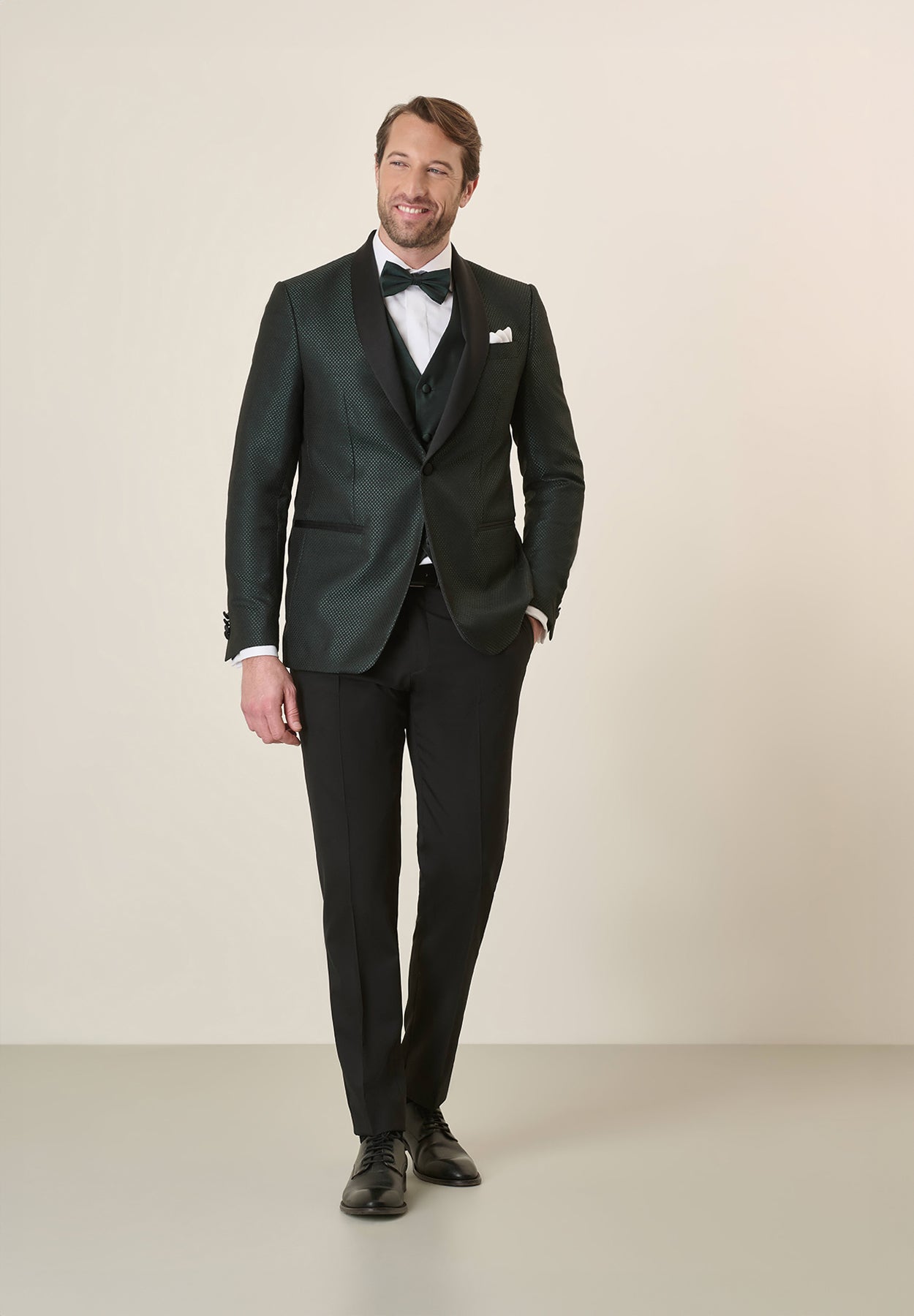 Smoking nero collo scialle armatura verde custom fit Angelico 1