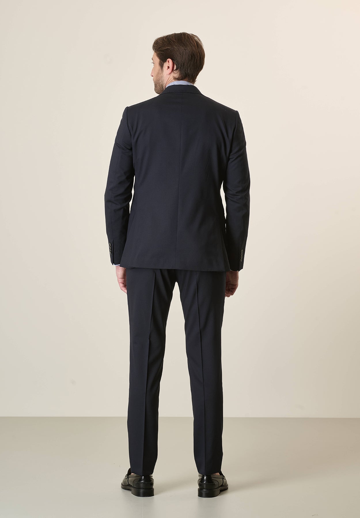 Abito blu tela lana vergine stretch custom fit lungo Angelico 3