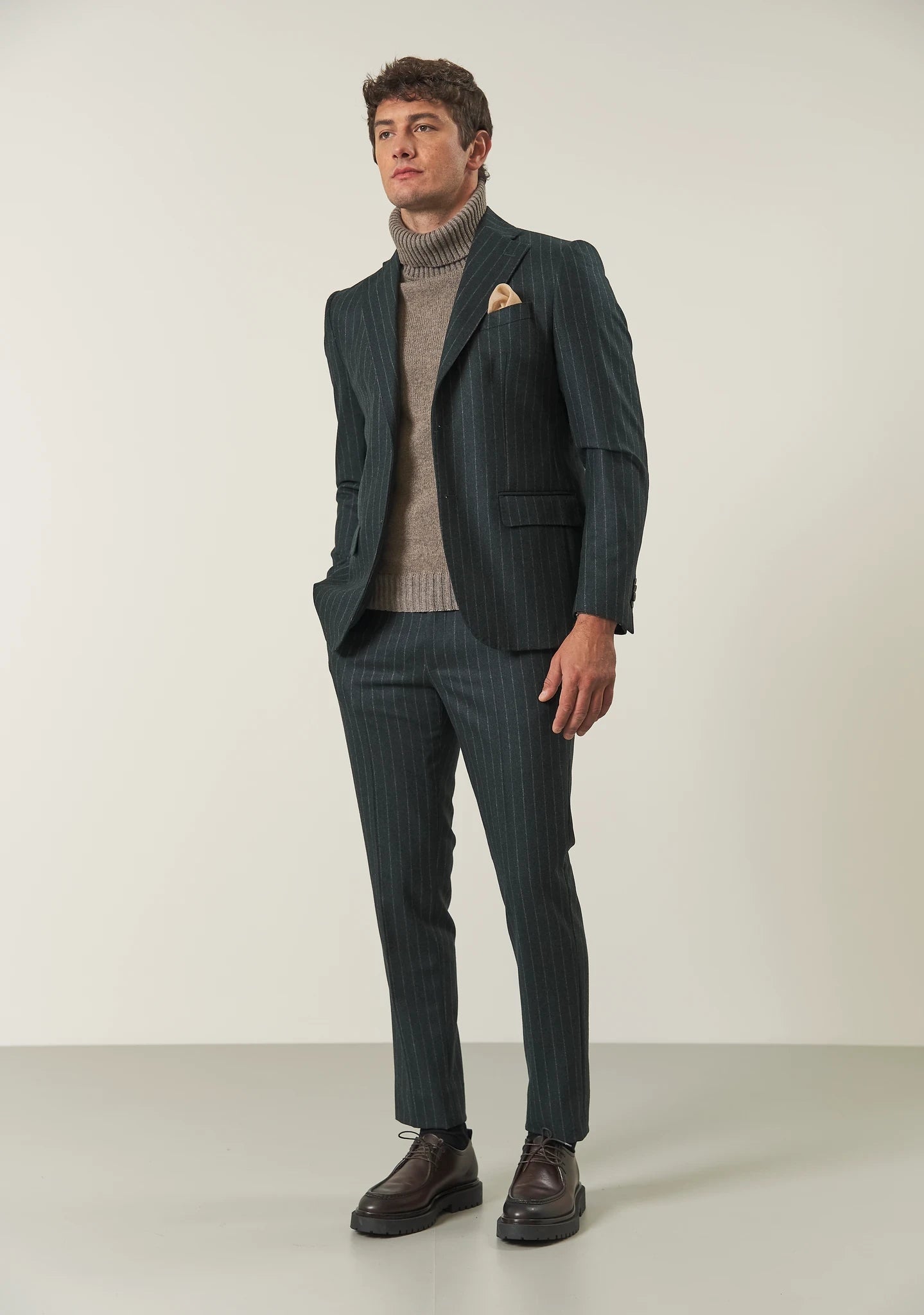 Abito verdone gessato flanella lana vergine custom fit