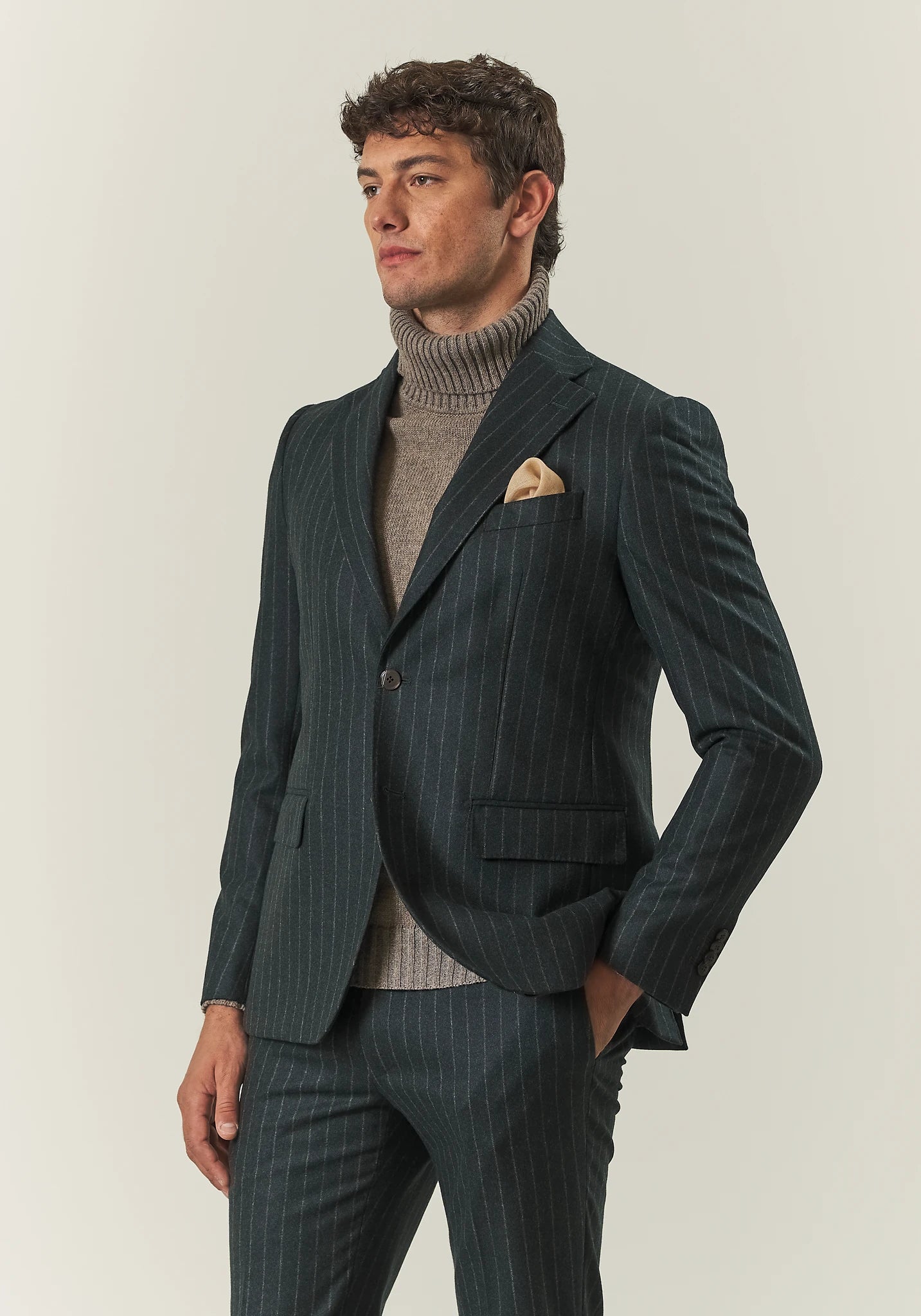 Abito verdone gessato flanella lana vergine custom fit