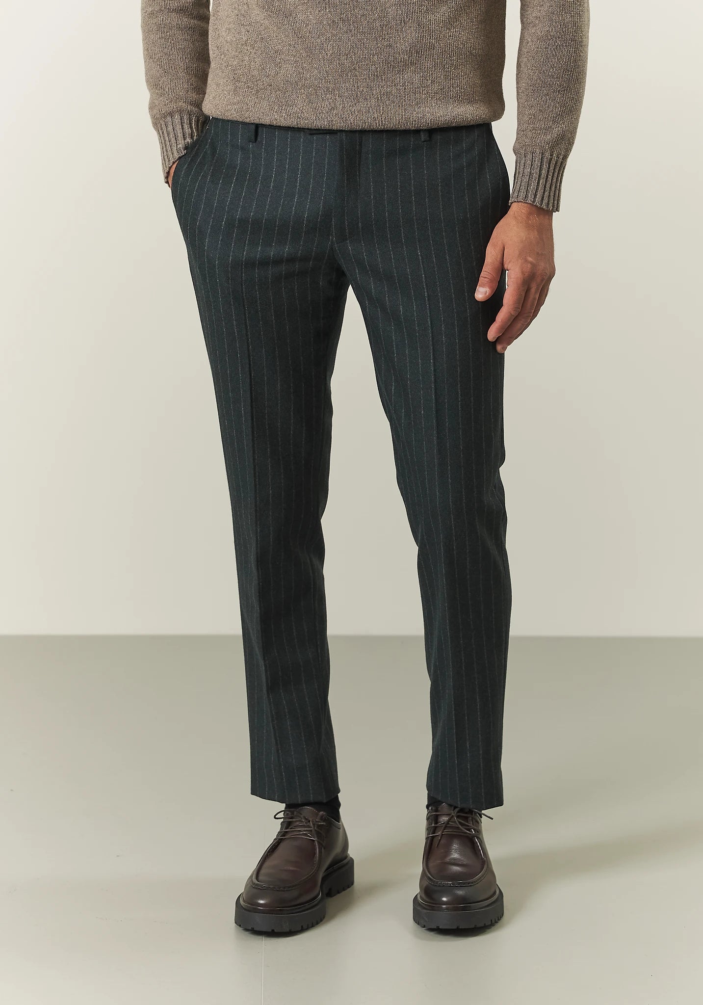 Abito verdone gessato flanella lana vergine custom fit