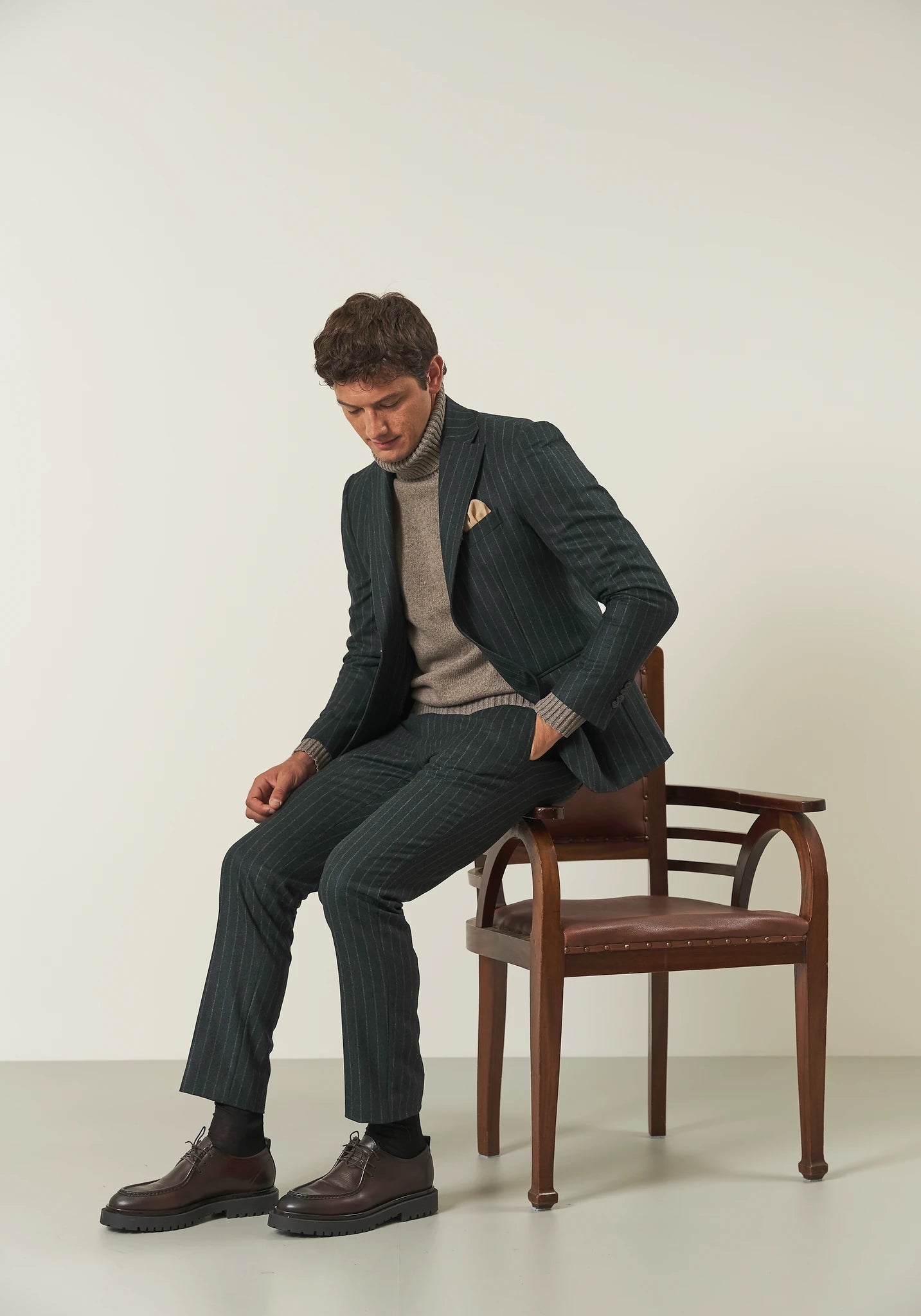 Abito verdone gessato flanella lana vergine custom fit