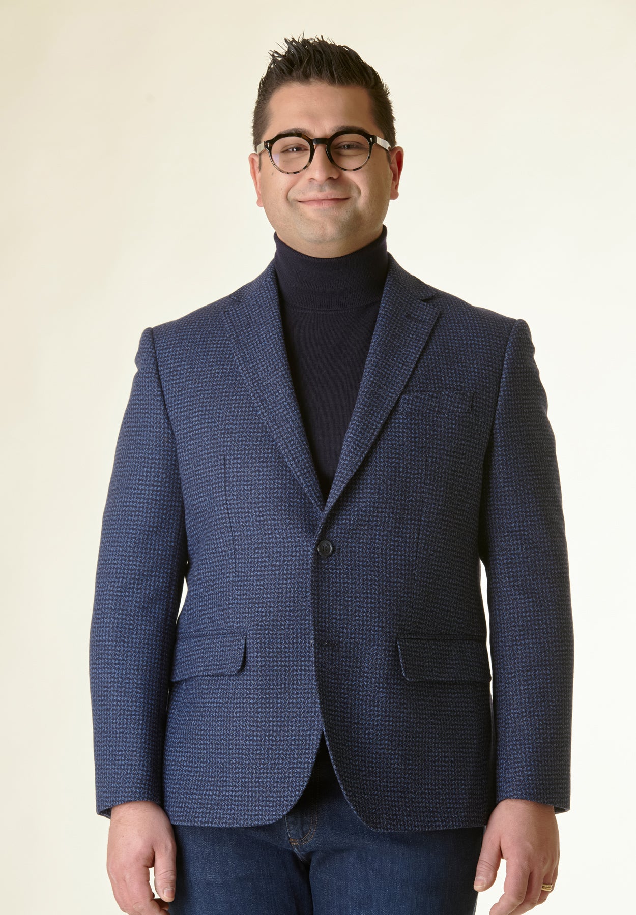 Blue piedpul comfort fit short jacket Angelico 1