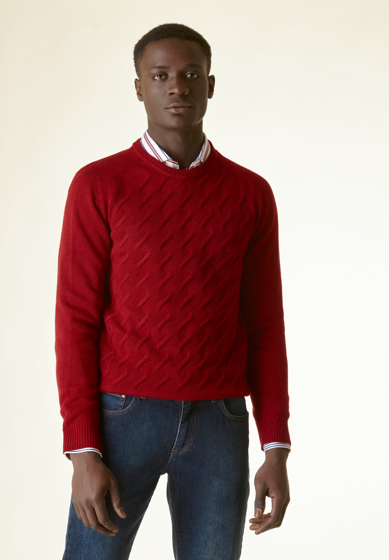 Maglia rosso scuro finte losanghe raglan-Angelico