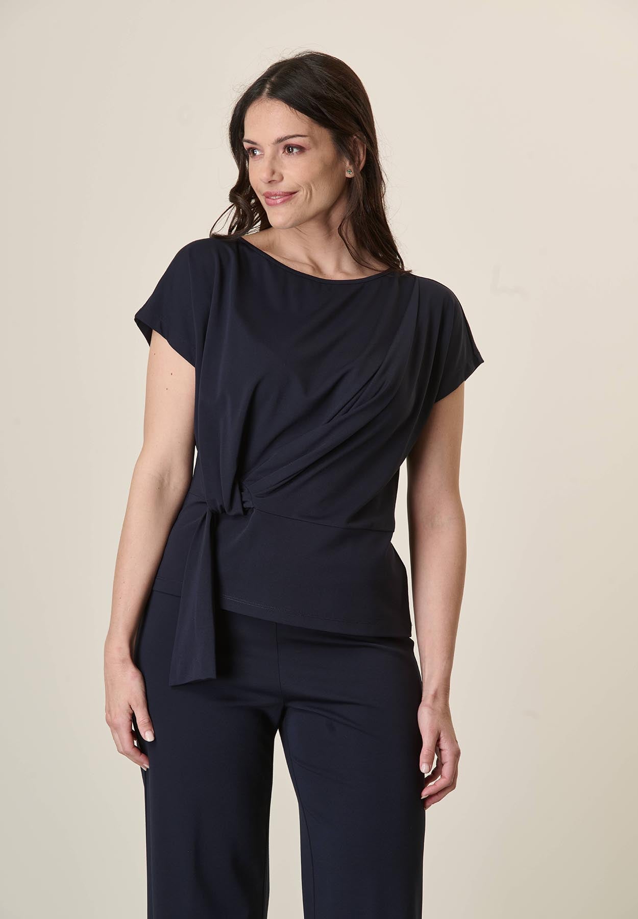 Blue stretch knot blouse