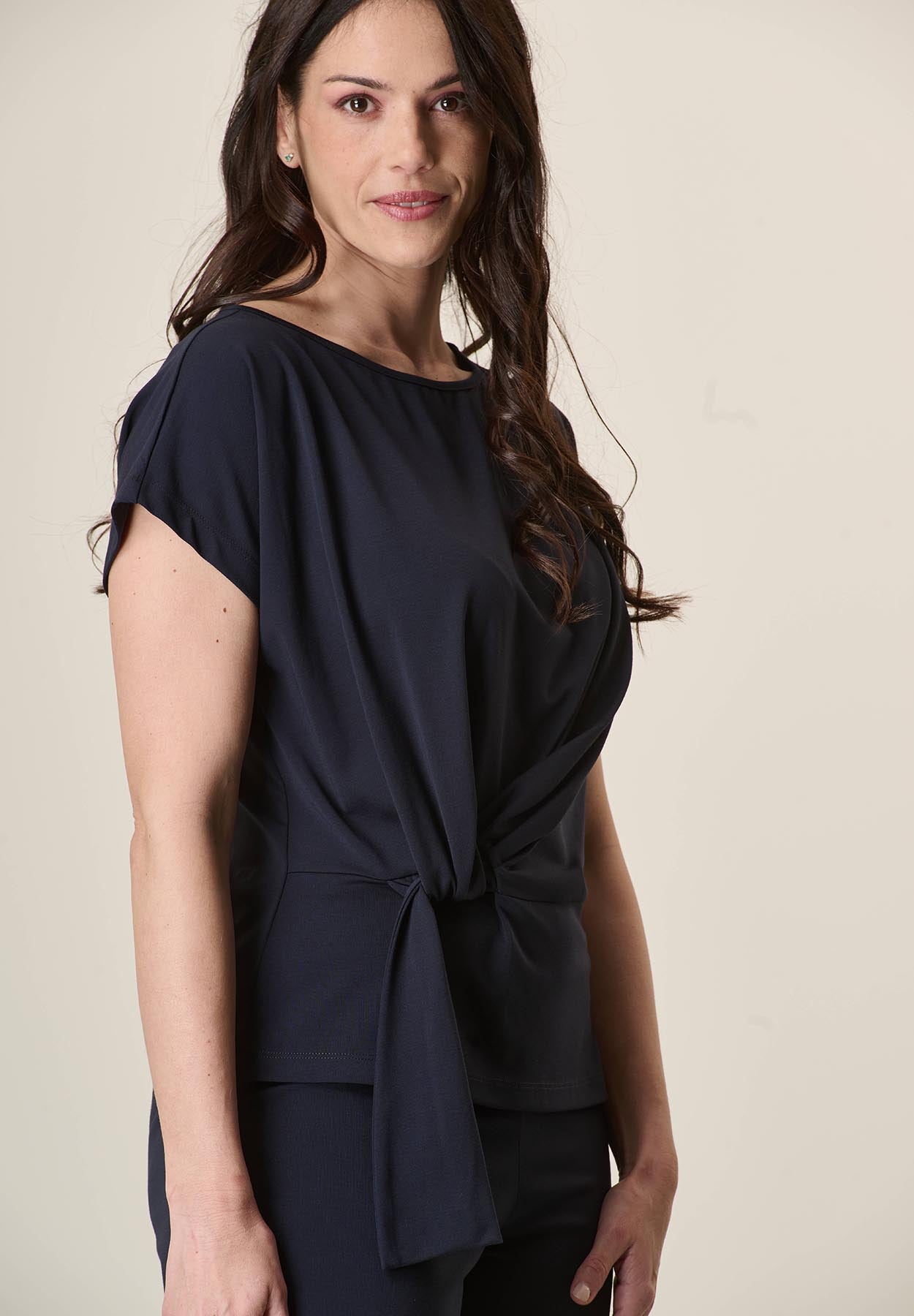 Blue stretch knot blouse