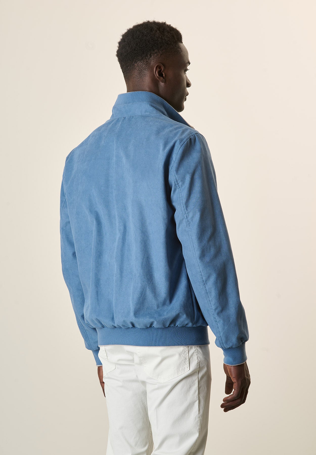 Bomber azzurro denim scamosciato
