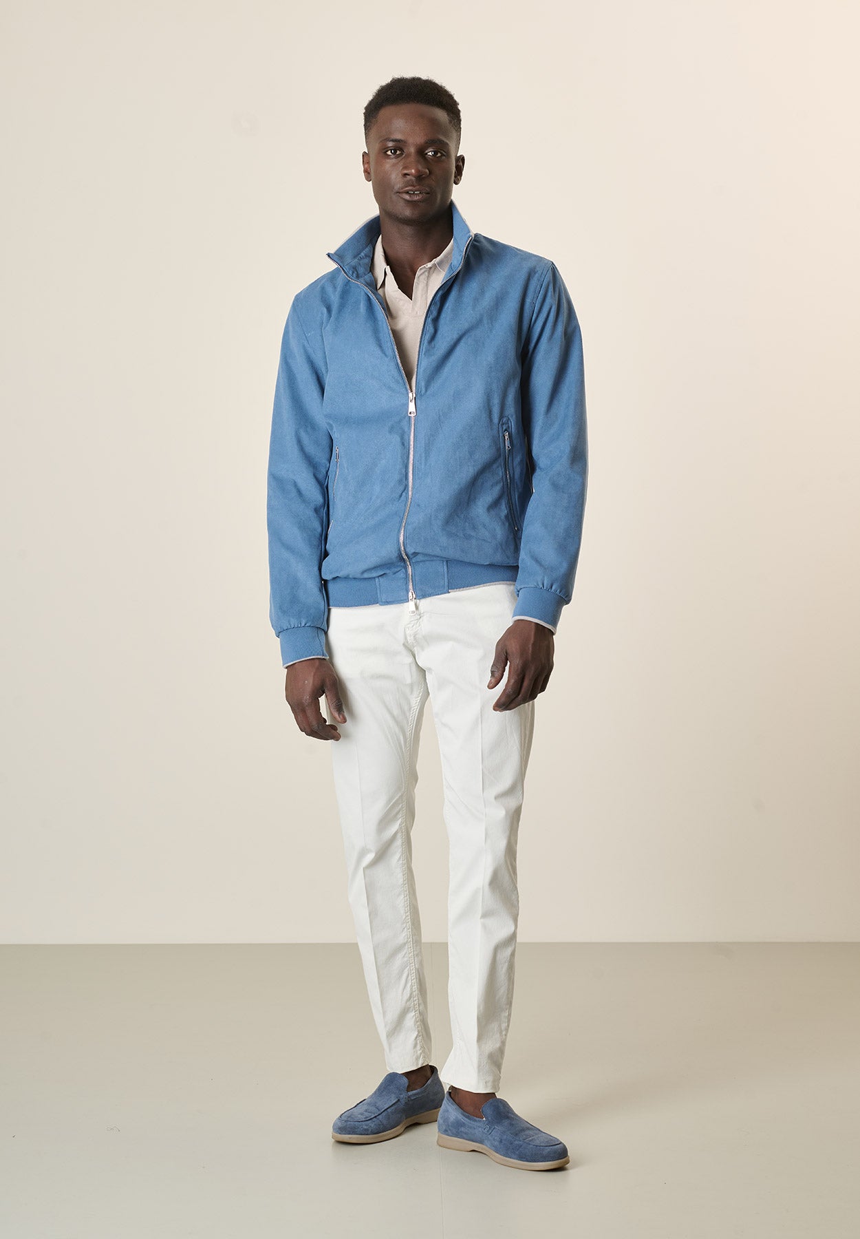 Bomber azzurro denim scamosciato